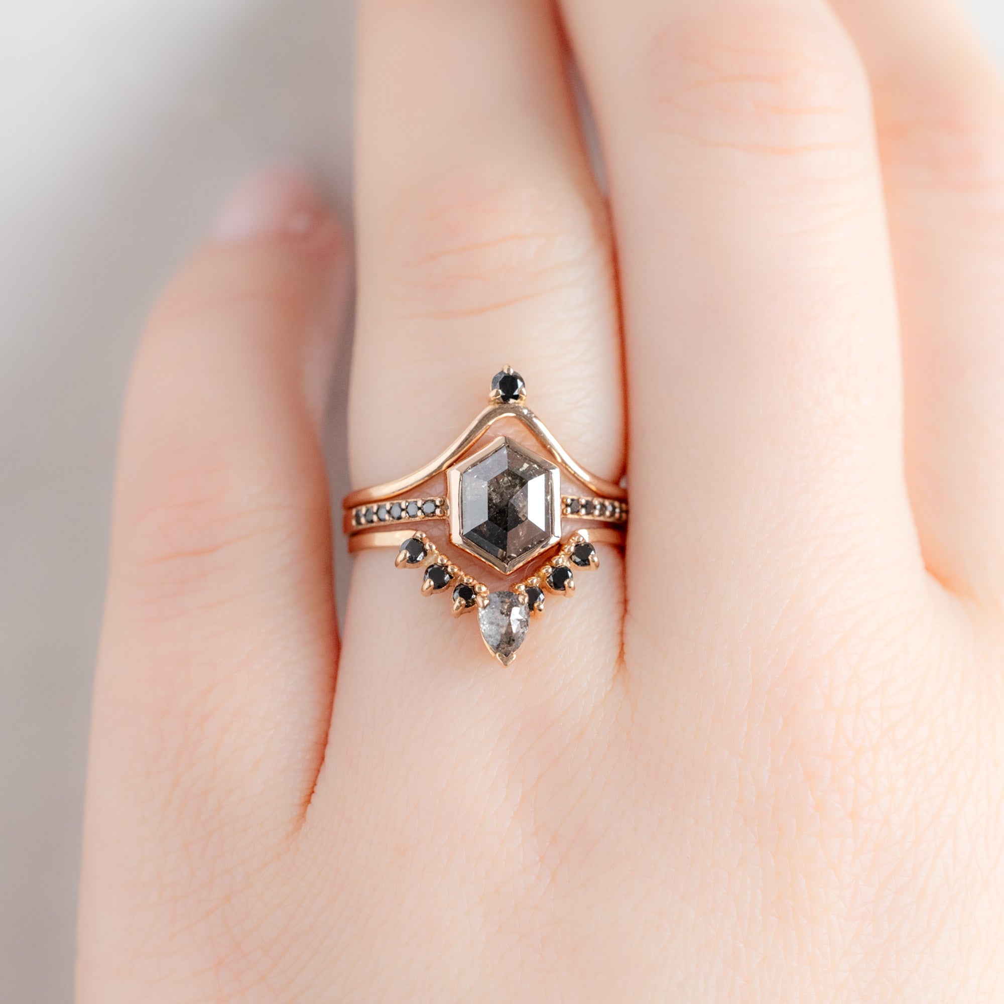 Alexis Russell Engagement Rings The Willow Ring | 1.19ct Hexagon Black Diamond in 14K Rose Gold