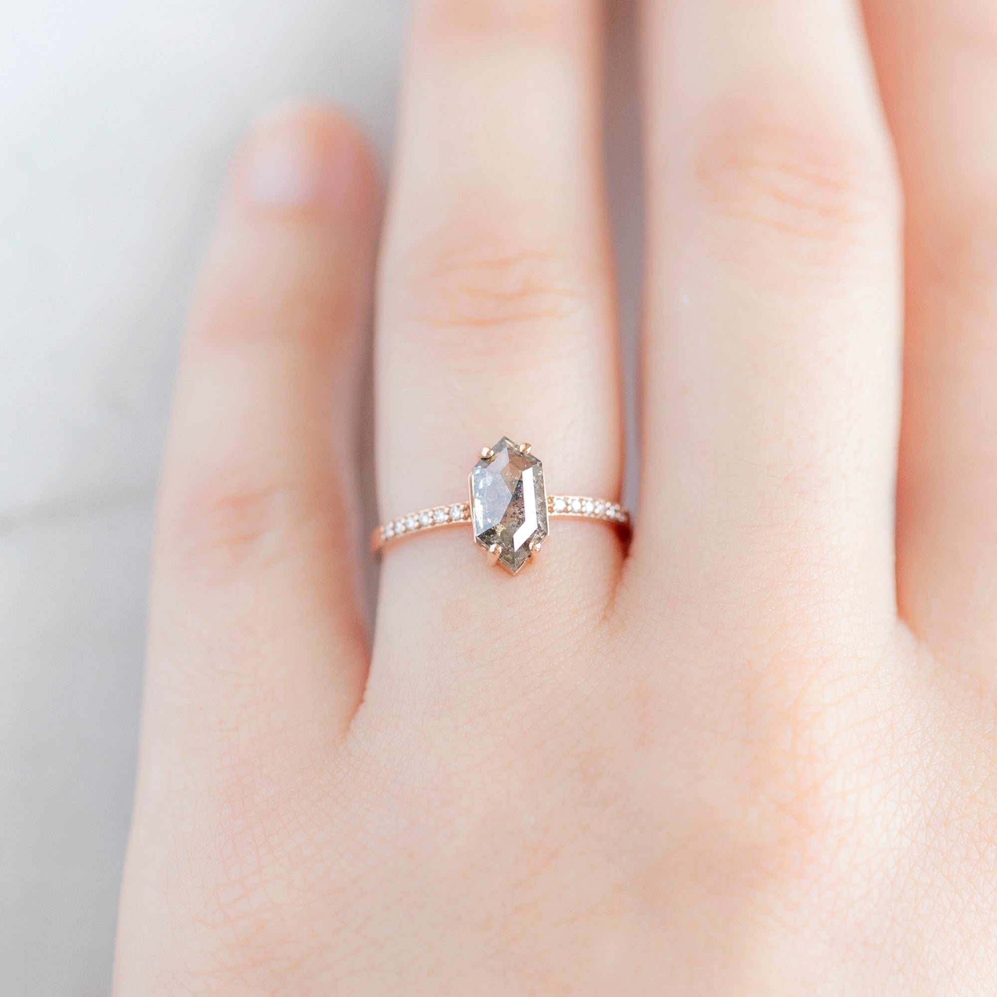 Alexis Russell Engagement Rings The Willow Ring | 1.37ct Hexagon Salt and Pepper Diamond in 14K Rose Gold