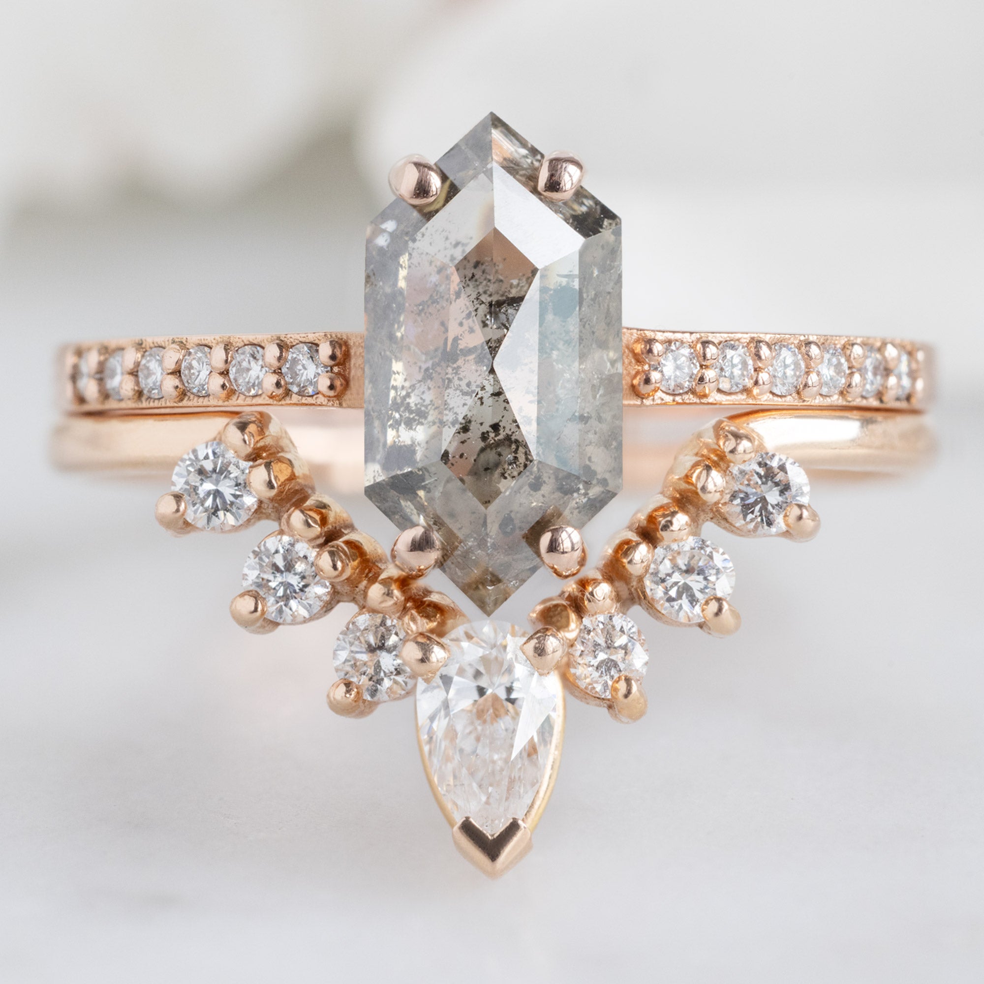 Alexis Russell Engagement Rings The Willow Ring | 1.37ct Hexagon Salt and Pepper Diamond in 14K Rose Gold