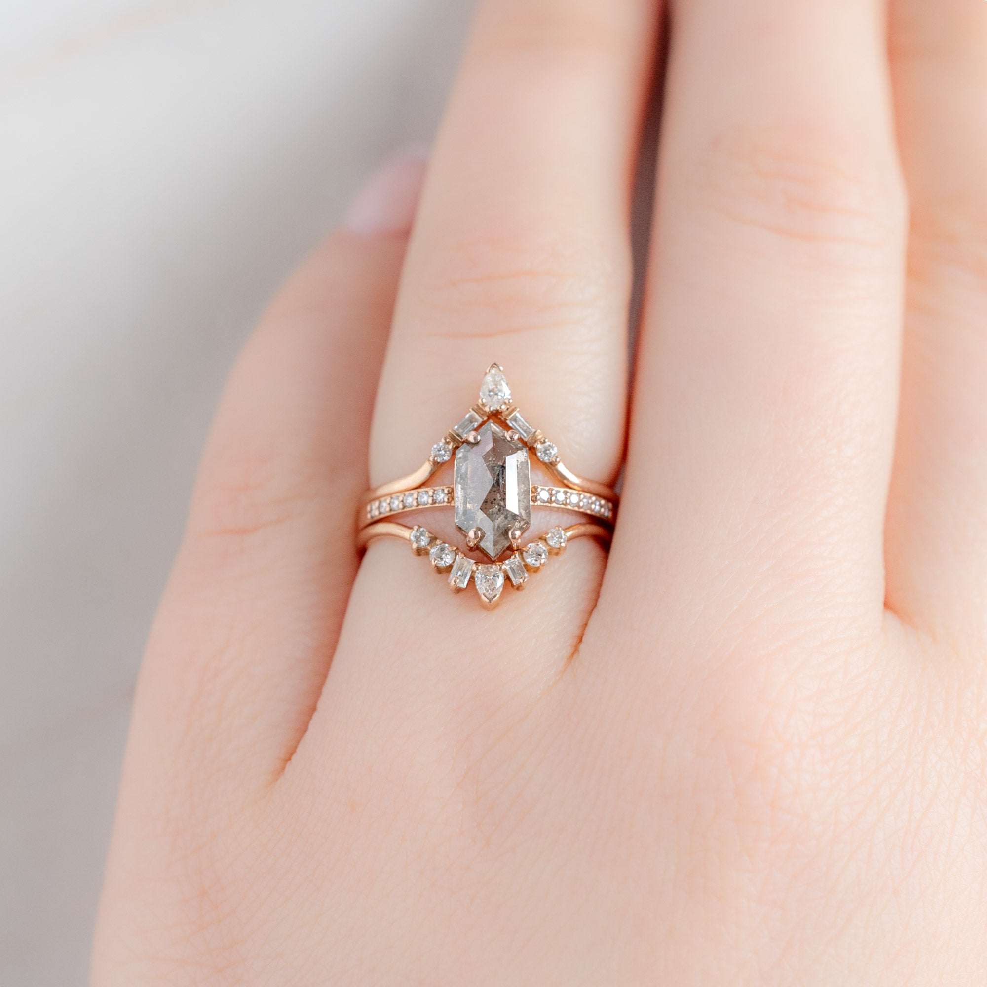 Alexis Russell Engagement Rings The Willow Ring | 1.37ct Hexagon Salt and Pepper Diamond in 14K Rose Gold