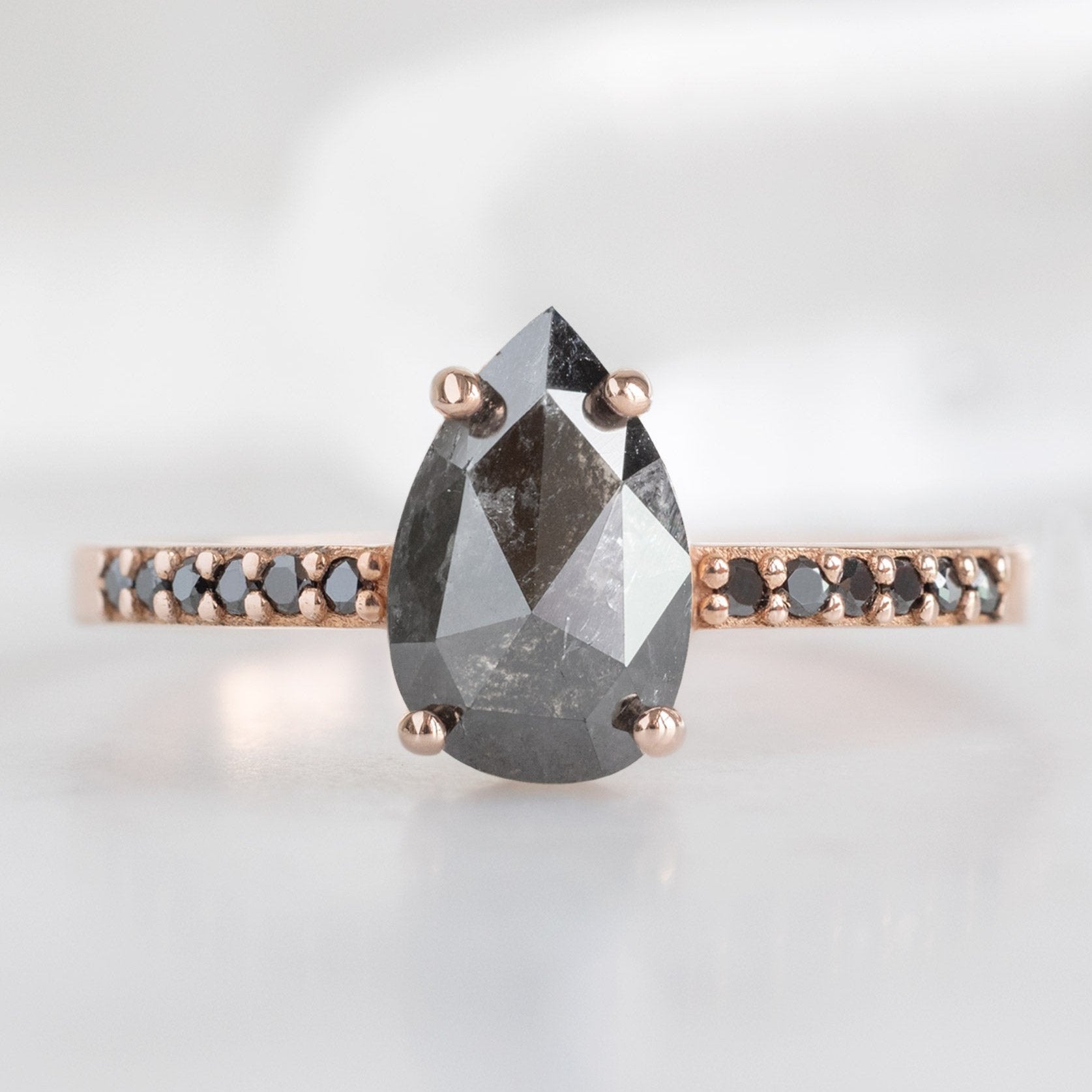 Alexis Russell Engagement Rings The Willow Ring | 1.06ct Pear Black Diamond in 14K Rose Gold