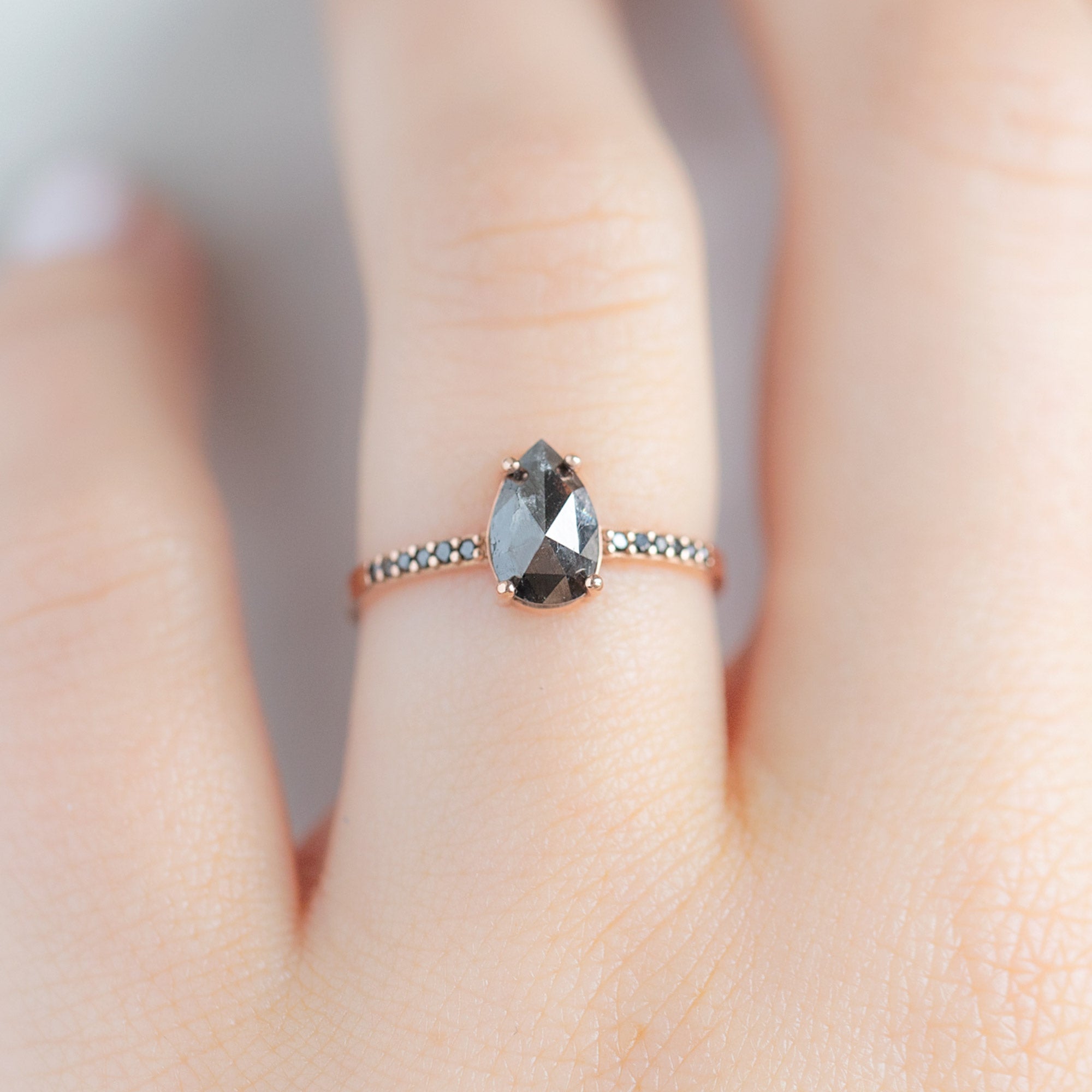 Alexis Russell Engagement Rings The Willow Ring | 1.06ct Pear Black Diamond in 14K Rose Gold