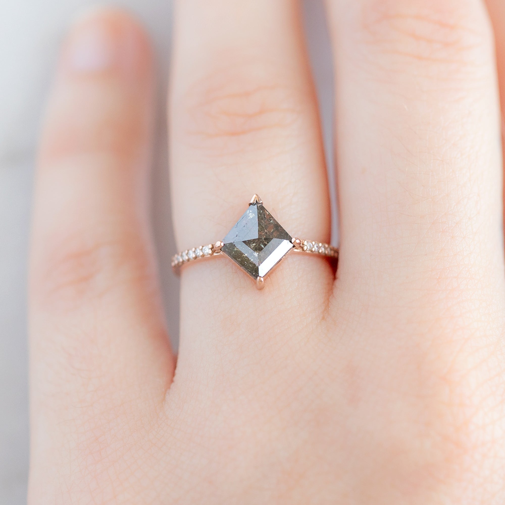 Alexis Russell Engagement Rings The Willow Ring | 1.21ct Kite Salt and Pepper Diamond in 14K Rose Gold