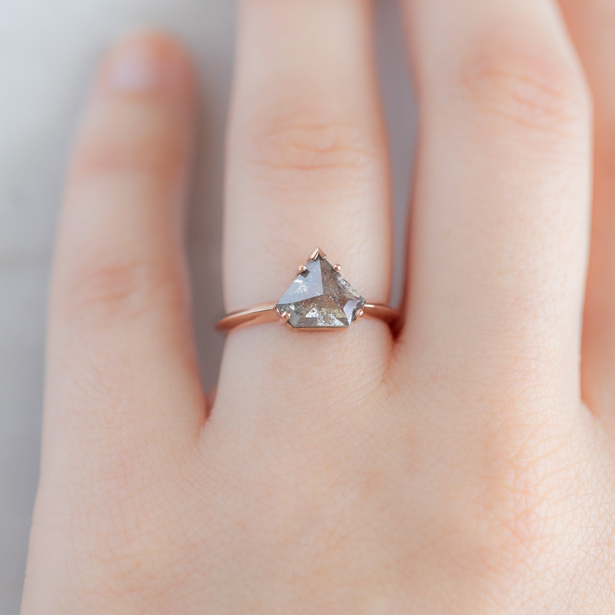 Alexis Russell Engagement Rings The Sage Ring | 2.16ct Shield Salt and Pepper Diamond in 14K Rose Gold