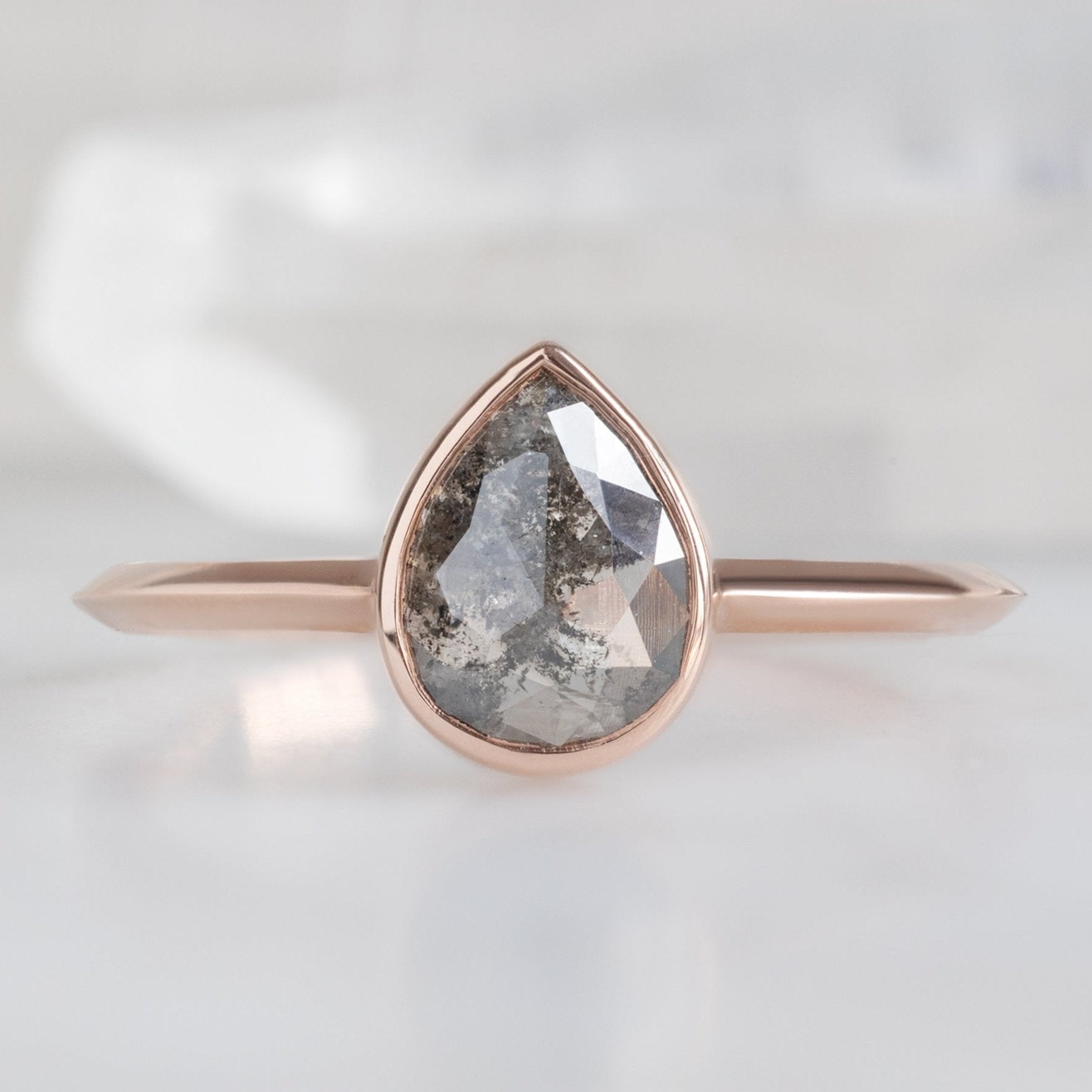 Alexis Russell Engagement Rings The Hazel Ring | 0.88ct Pear Salt and Pepper Diamond in 14K Rose Gold