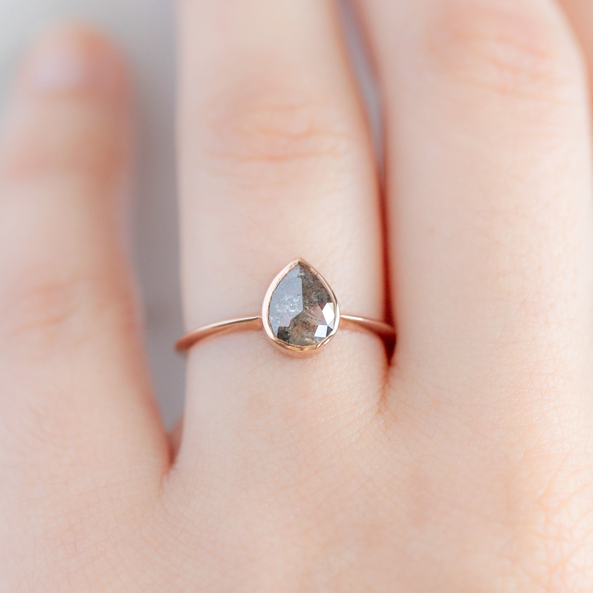 Alexis Russell Engagement Rings The Hazel Ring | 0.88ct Pear Salt and Pepper Diamond in 14K Rose Gold