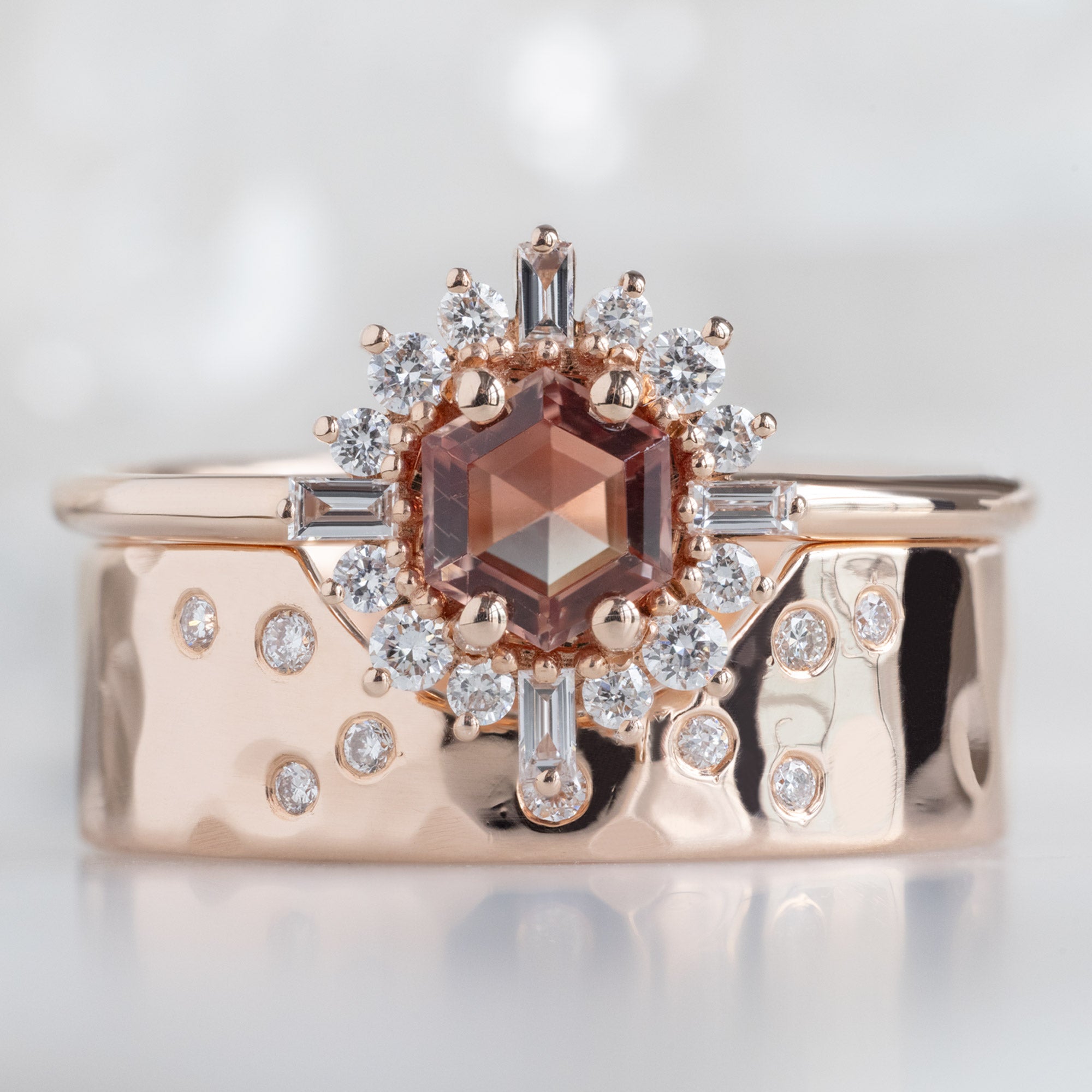 Alexis Russell Engagement Rings The Compass Ring | 0.37ct Hexagon Sunstone in 14K Rose Gold