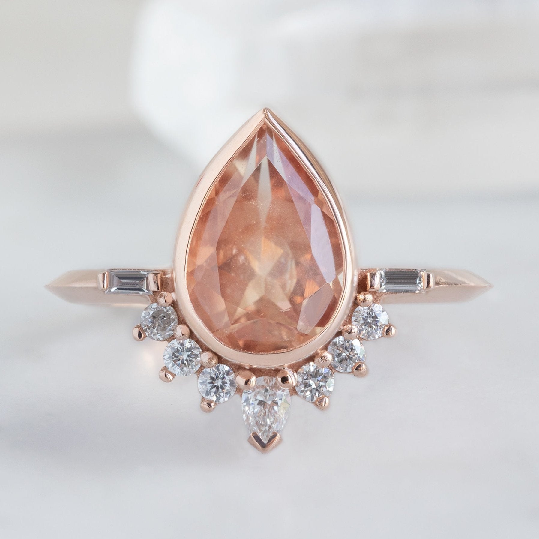 Alexis Russell Engagement Rings The Posy Ring | 1.75ct Pear Sunstone in 14K Rose Gold