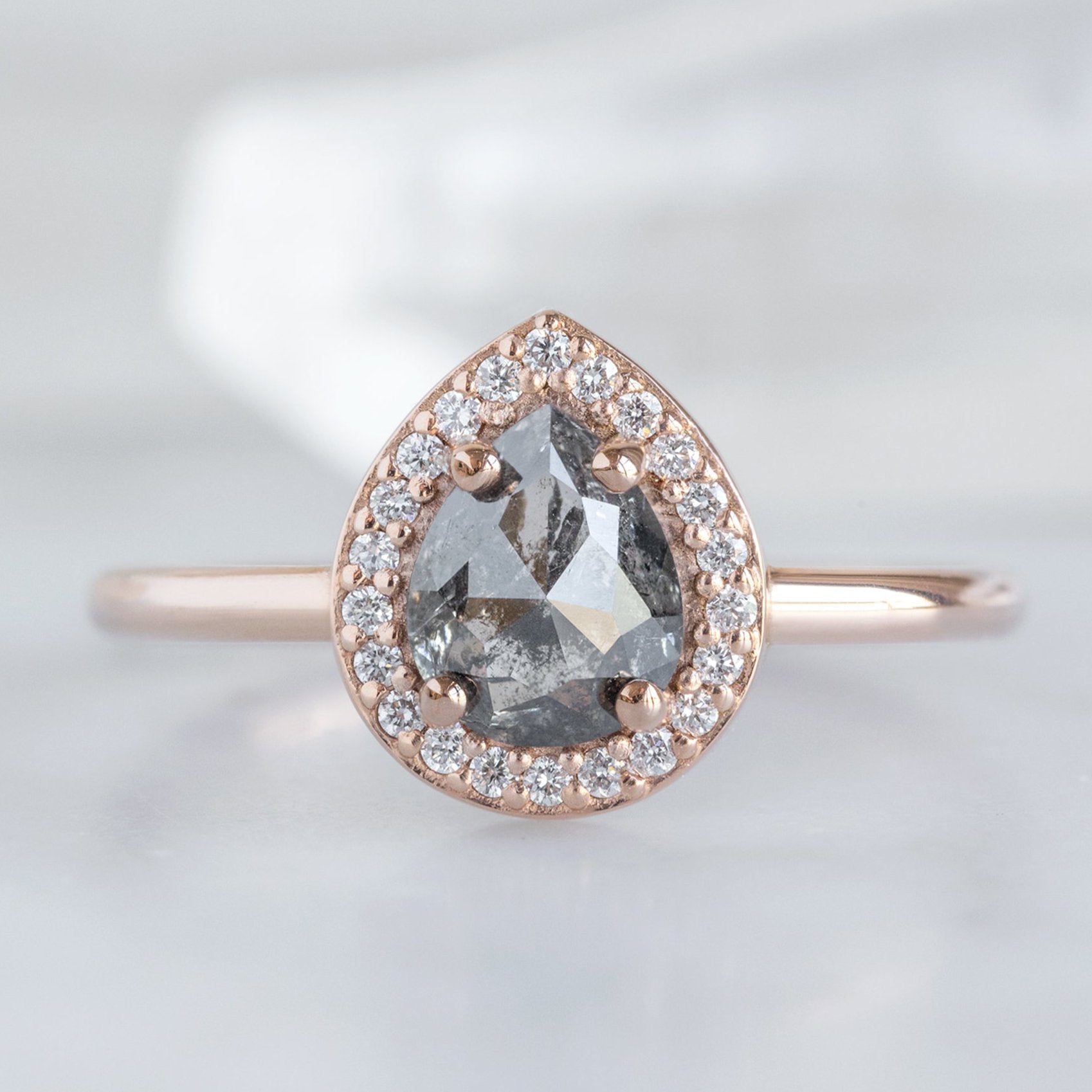 Alexis Russell Engagement Rings The Dahlia Ring | 0.96ct Pear Salt and Pepper Diamond in 14K Rose Gold