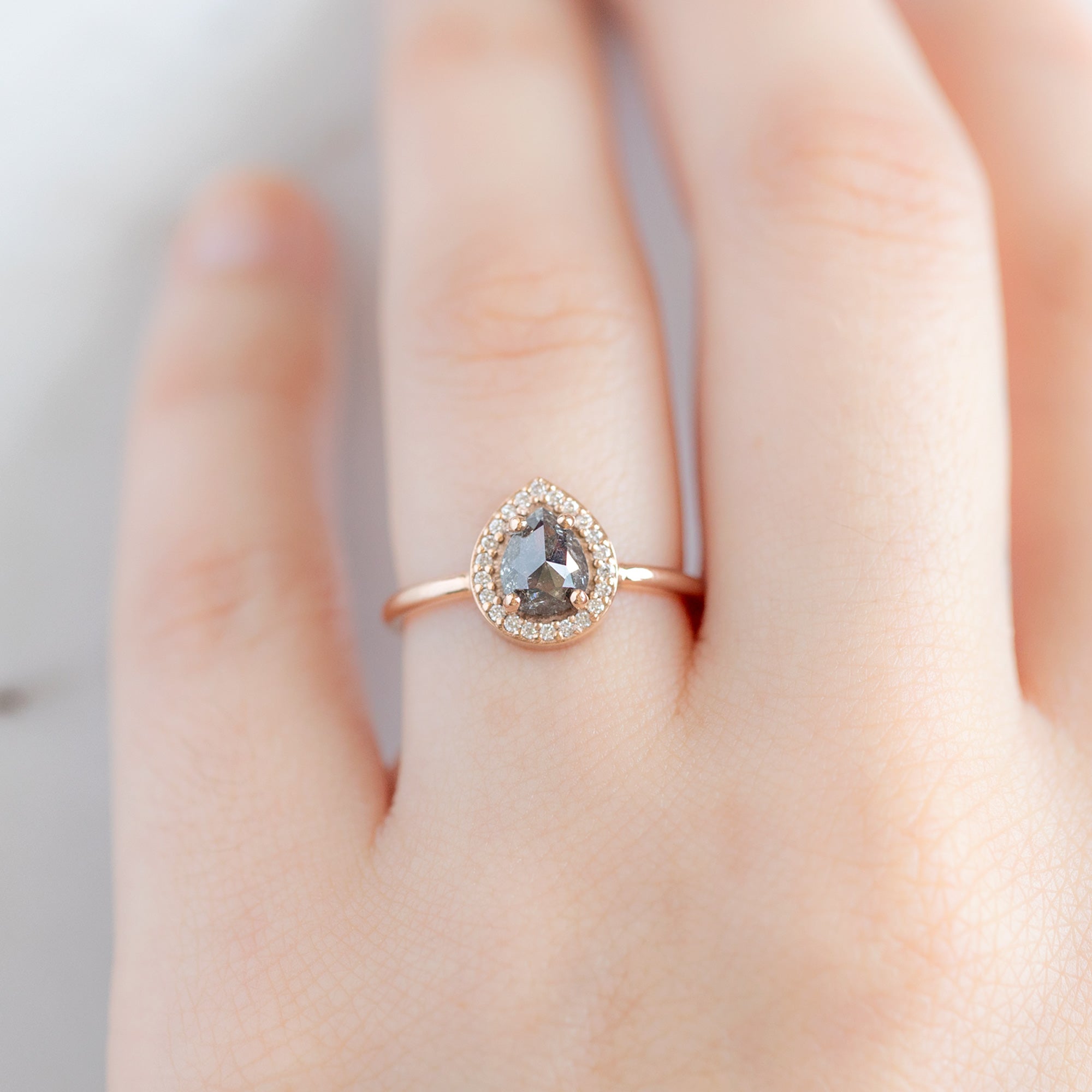 Alexis Russell Engagement Rings The Dahlia Ring | 0.96ct Pear Salt and Pepper Diamond in 14K Rose Gold