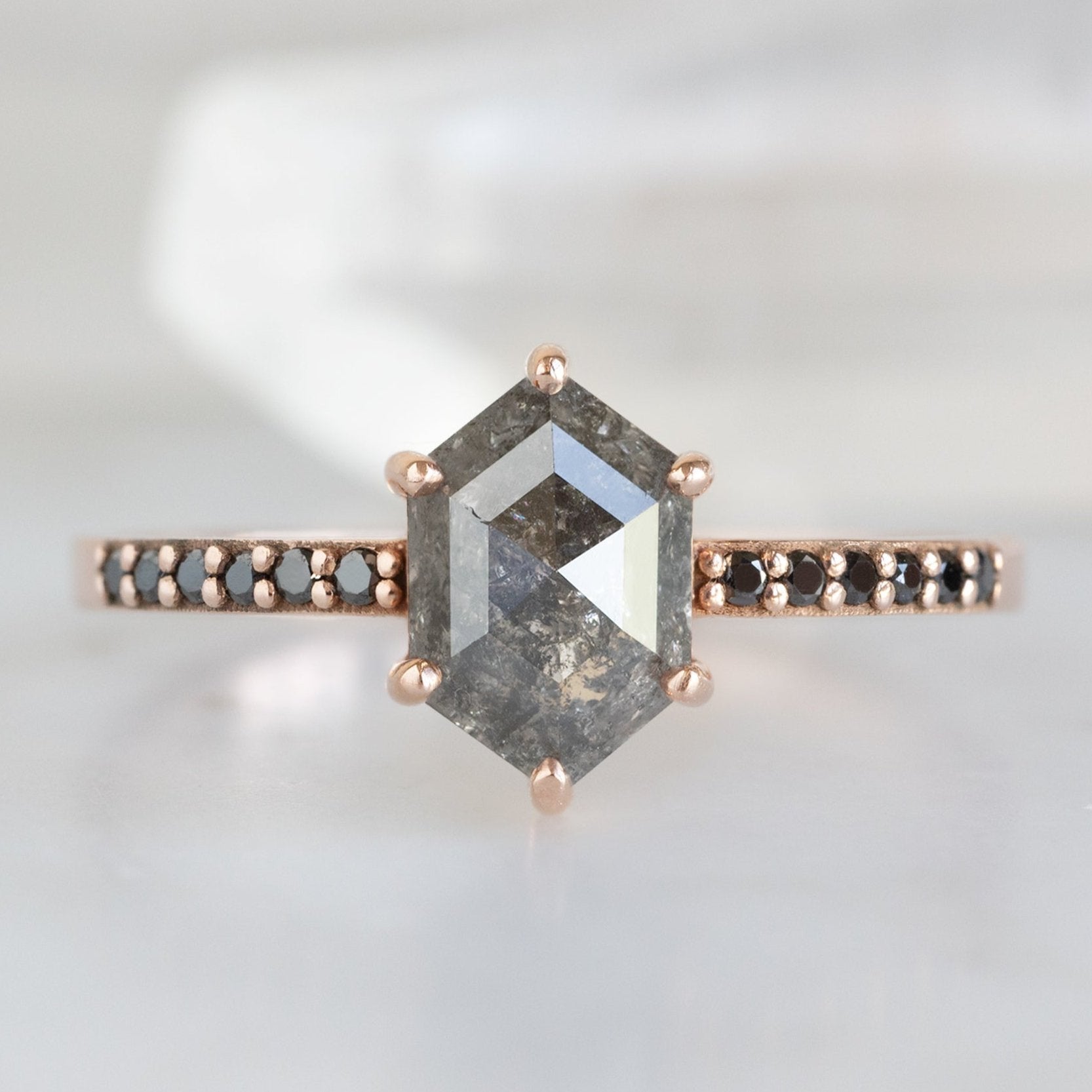 Alexis Russell Engagement Rings The Willow Ring | 1.73ct Hexagon Black Diamond in 14K Rose Gold