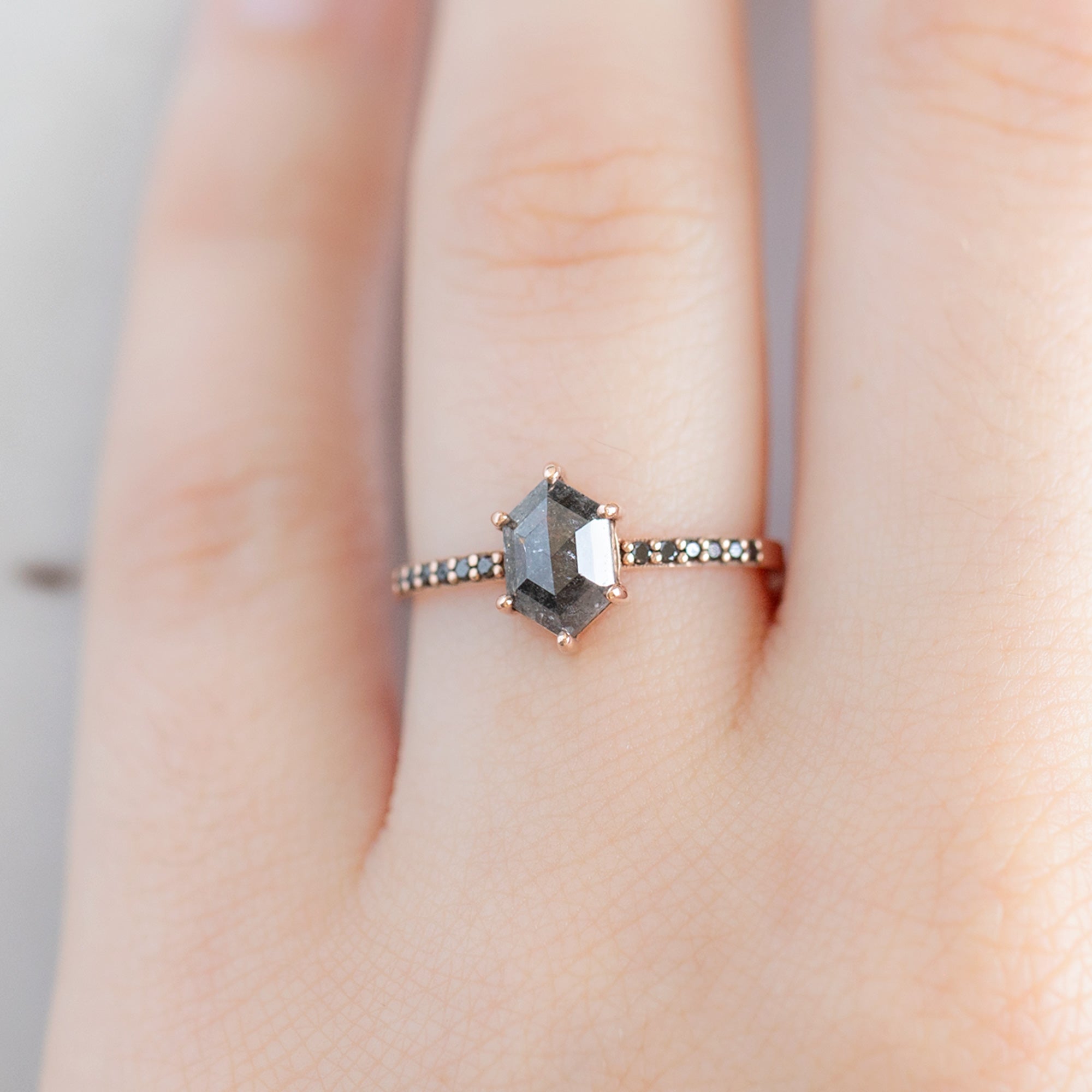Alexis Russell Engagement Rings The Willow Ring | 1.73ct Hexagon Black Diamond in 14K Rose Gold
