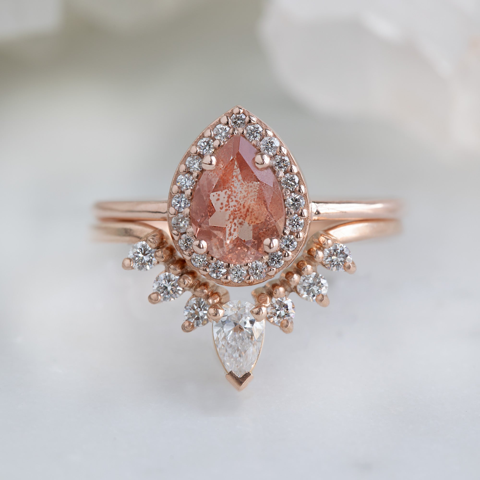 Alexis Russell Engagement Rings The Dahlia Ring | 0.60ct Pear Sunstone in 14K Rose Gold