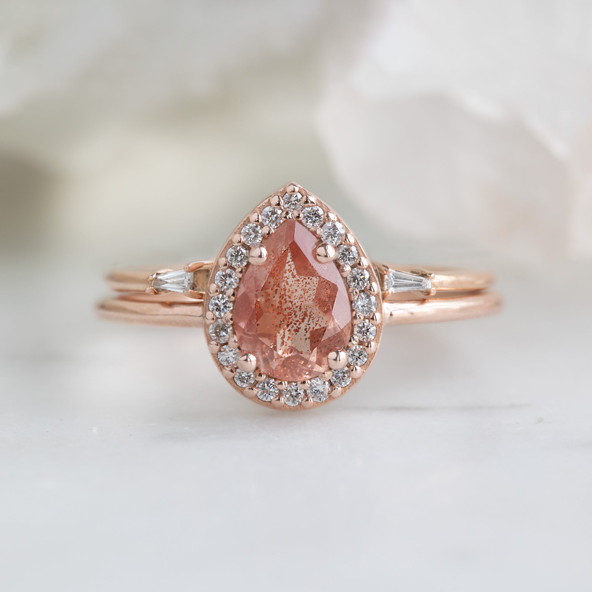 Alexis Russell Engagement Rings The Dahlia Ring | 0.60ct Pear Sunstone in 14K Rose Gold