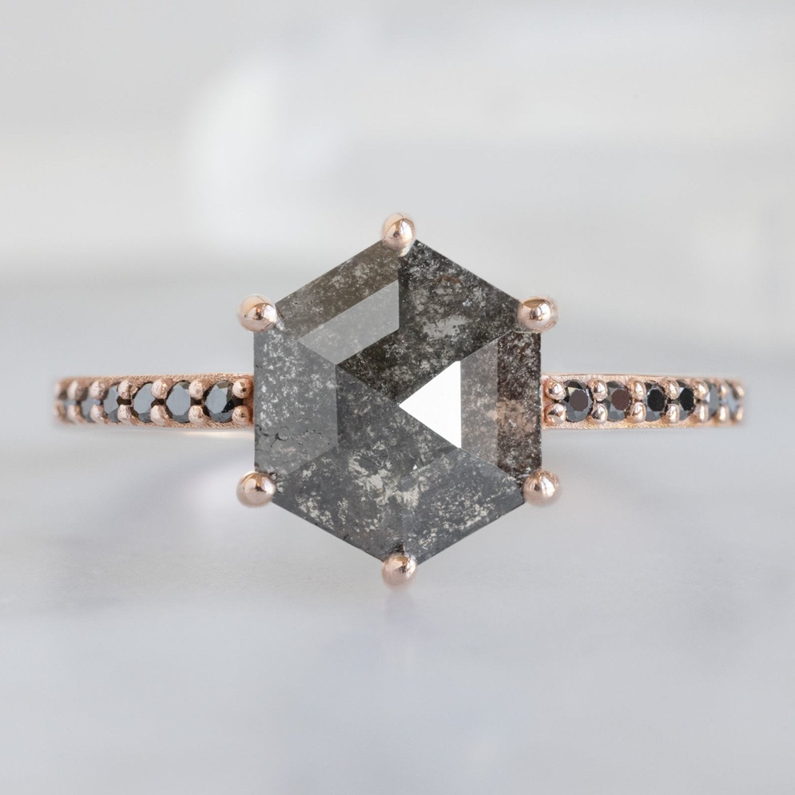 Alexis Russell Engagement Rings The Willow Ring | 1.81ct Black Hexagon Diamond in 14K Rose Gold