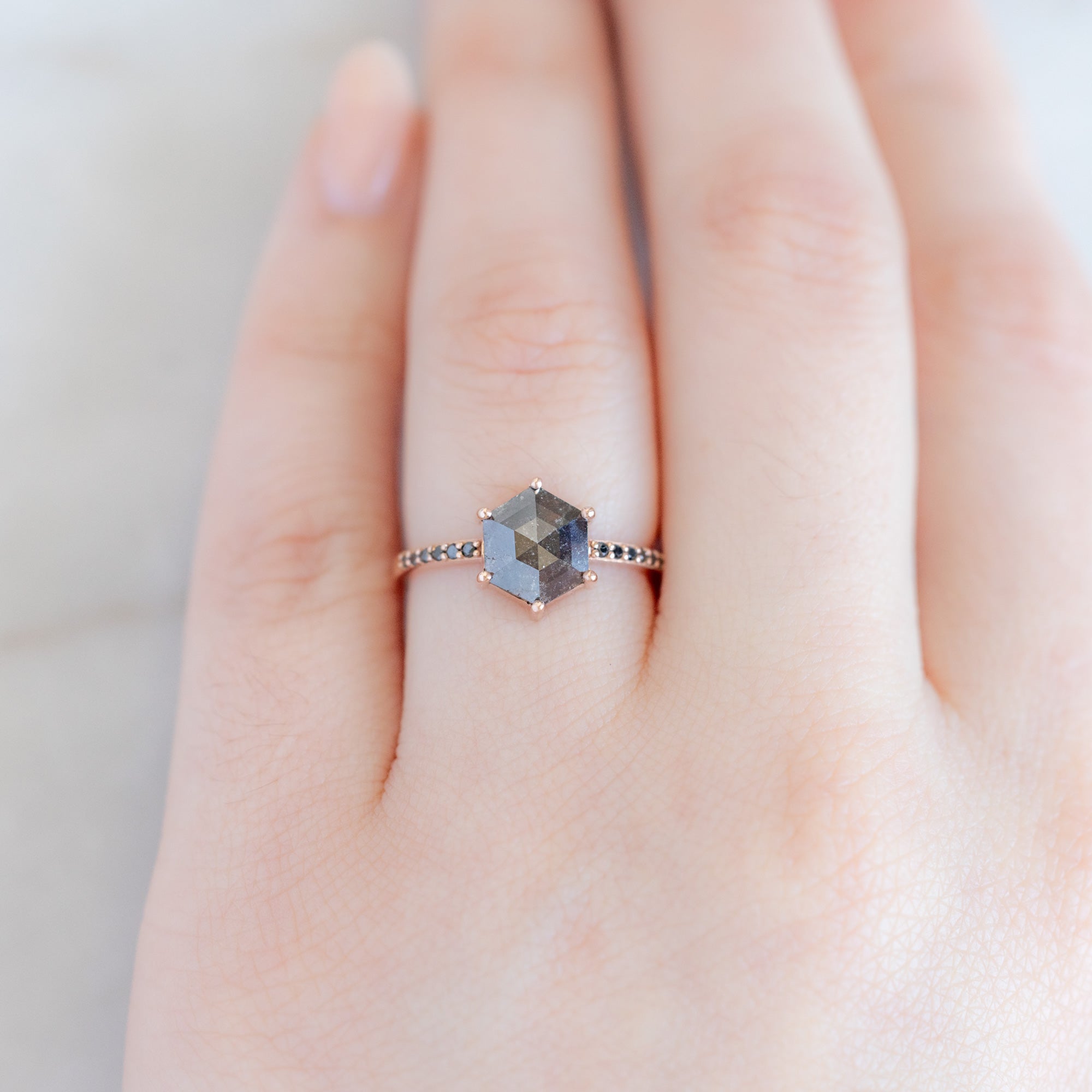 Alexis Russell Engagement Rings The Willow Ring | 1.81ct Black Hexagon Diamond in 14K Rose Gold