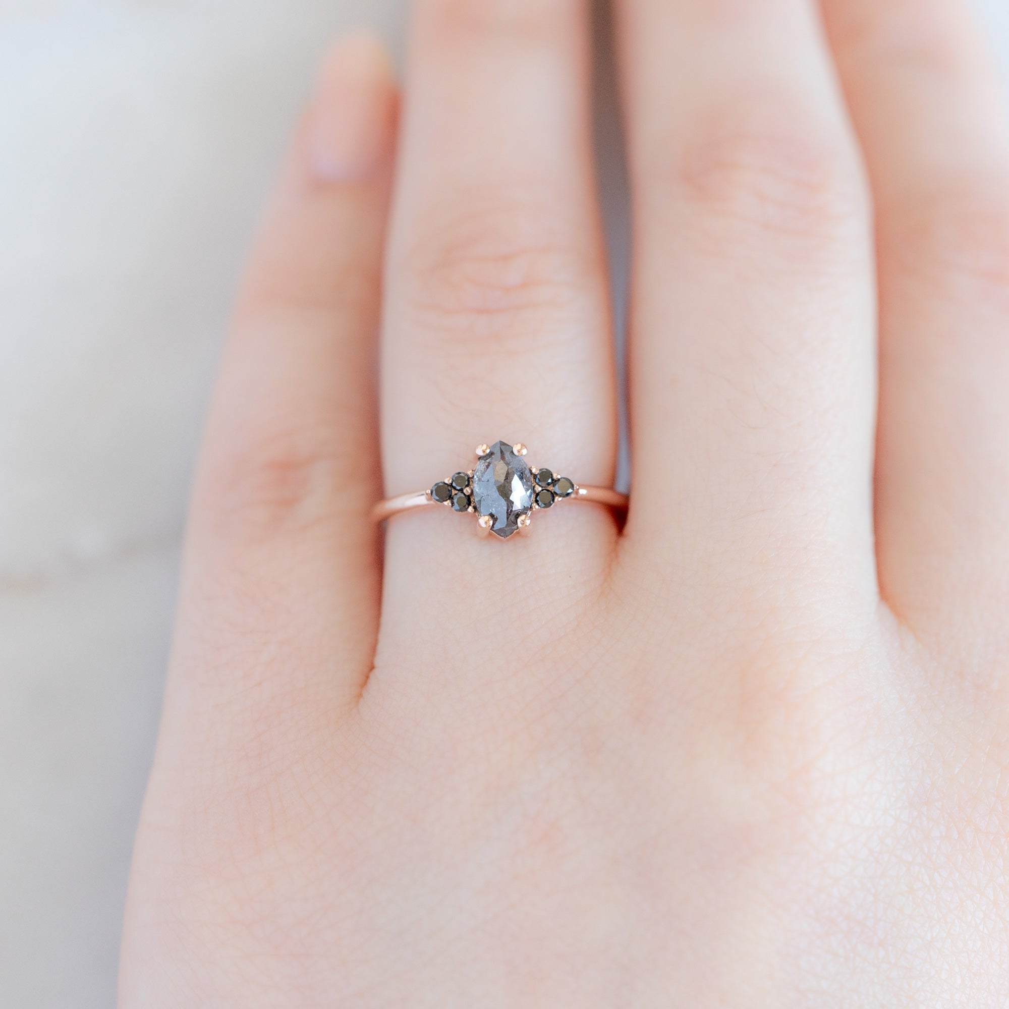 Alexis Russell Engagement Rings The Ivy Ring | 0.68ct Marquise Cut Black Diamond in 14K Rose Gold