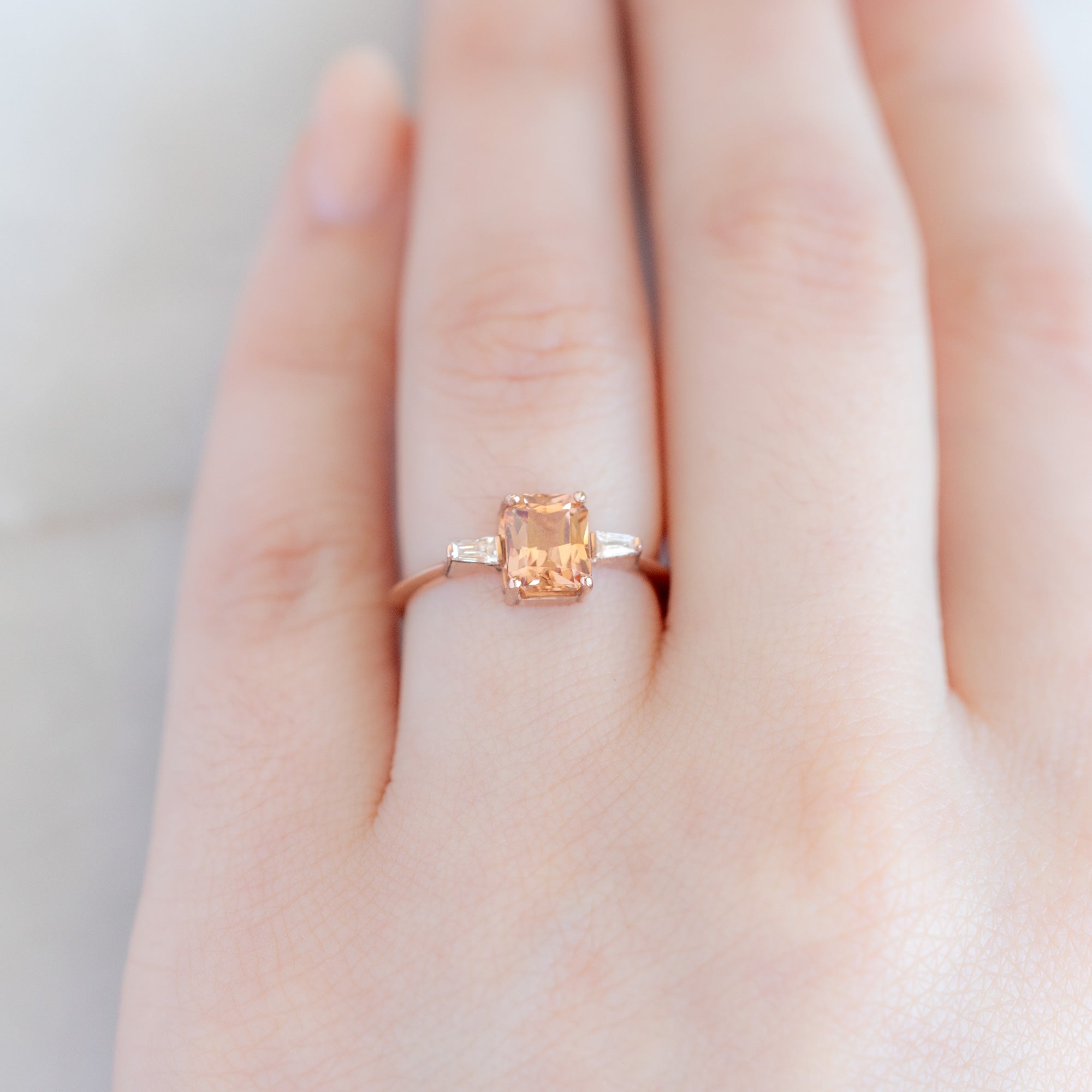 Alexis Russell Engagement Rings The Ash Ring | 1.43ct Emerald Cut Garnet in 14K Rose Gold