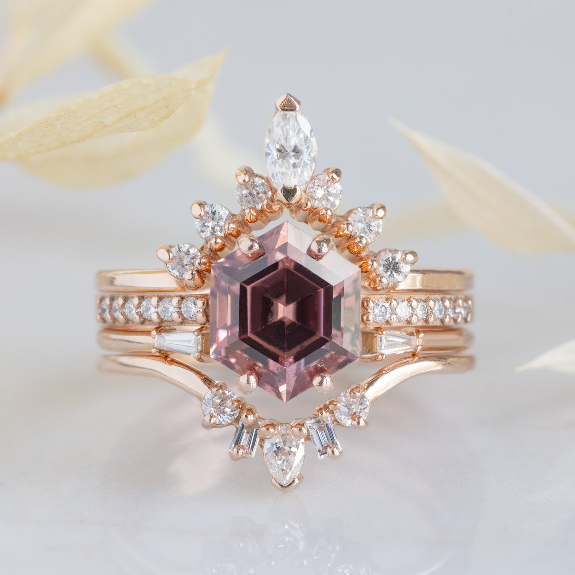 Alexis Russell Engagement Rings The Willow Ring | 1.88ct Hexagon Cut Garnet in 14K Rose Gold