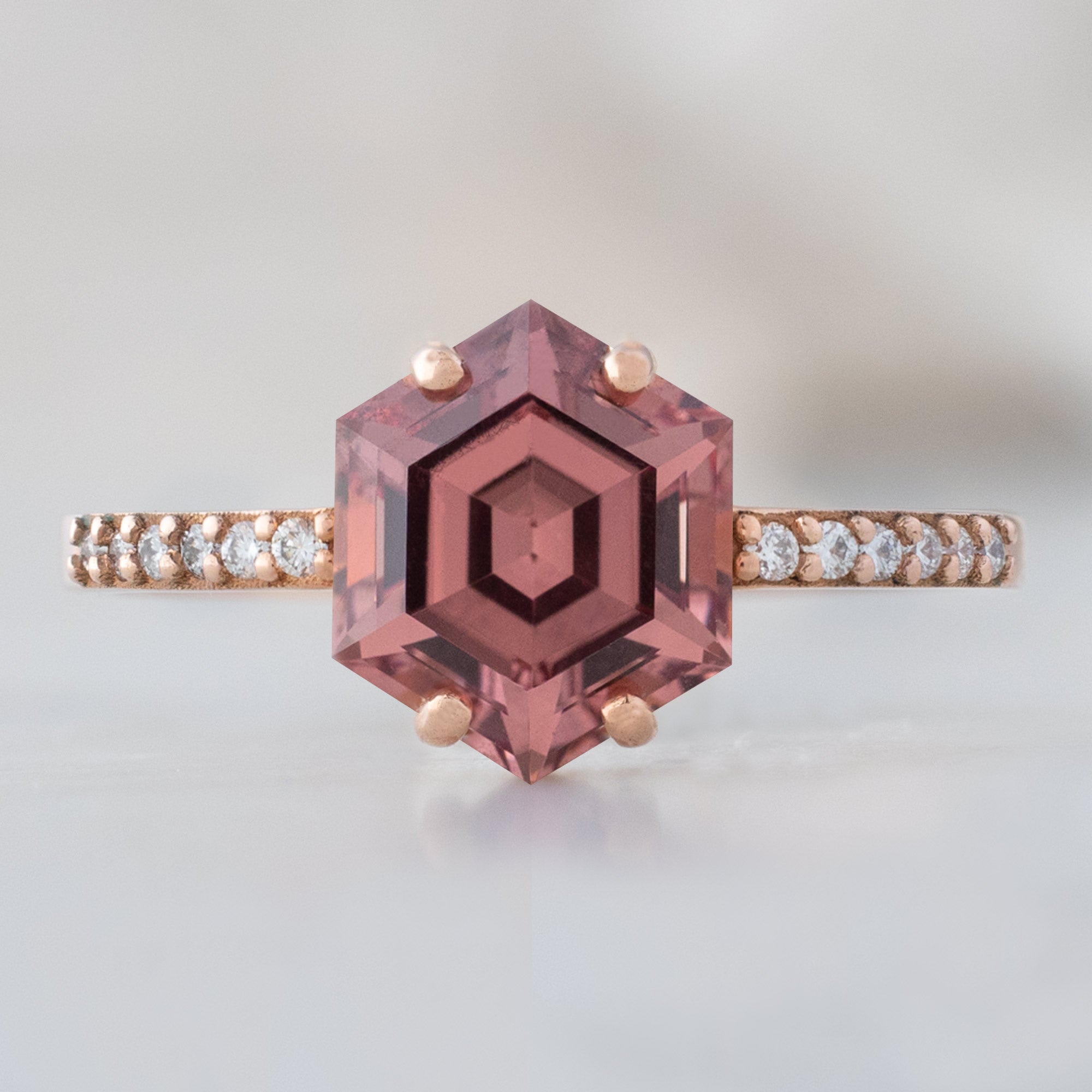 Alexis Russell Engagement Rings The Willow Ring | 1.88ct Hexagon Cut Garnet in 14K Rose Gold