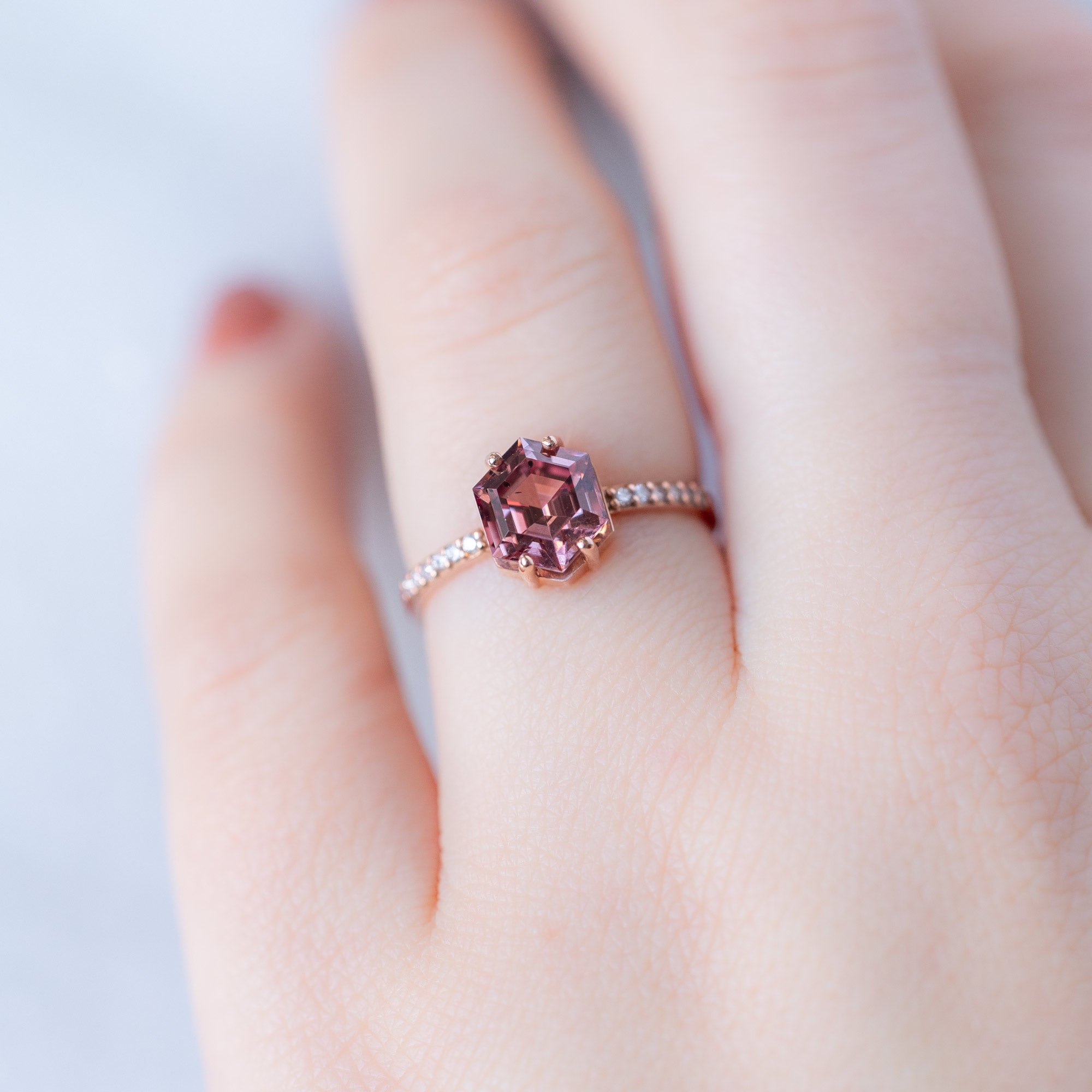 Alexis Russell Engagement Rings The Willow Ring | 1.88ct Hexagon Cut Garnet in 14K Rose Gold