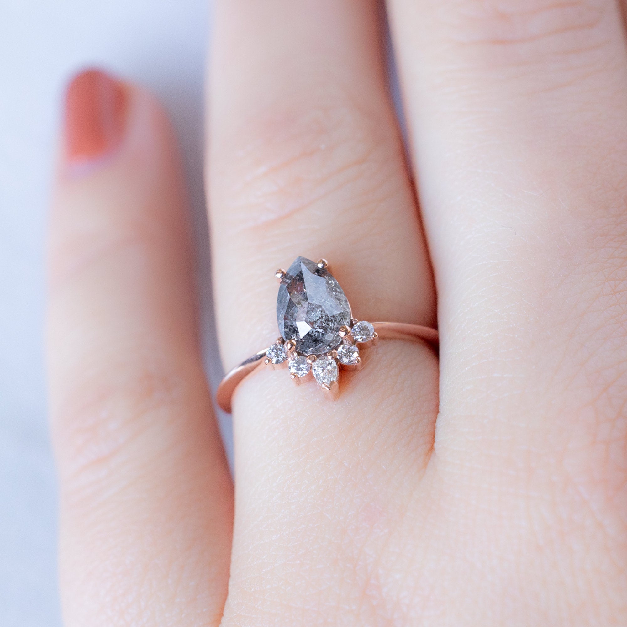 Alexis Russell Engagement Rings The Aster Ring | 1.31ct Rose Cut Salt and Pepper Diamond in 14K Rose Gold