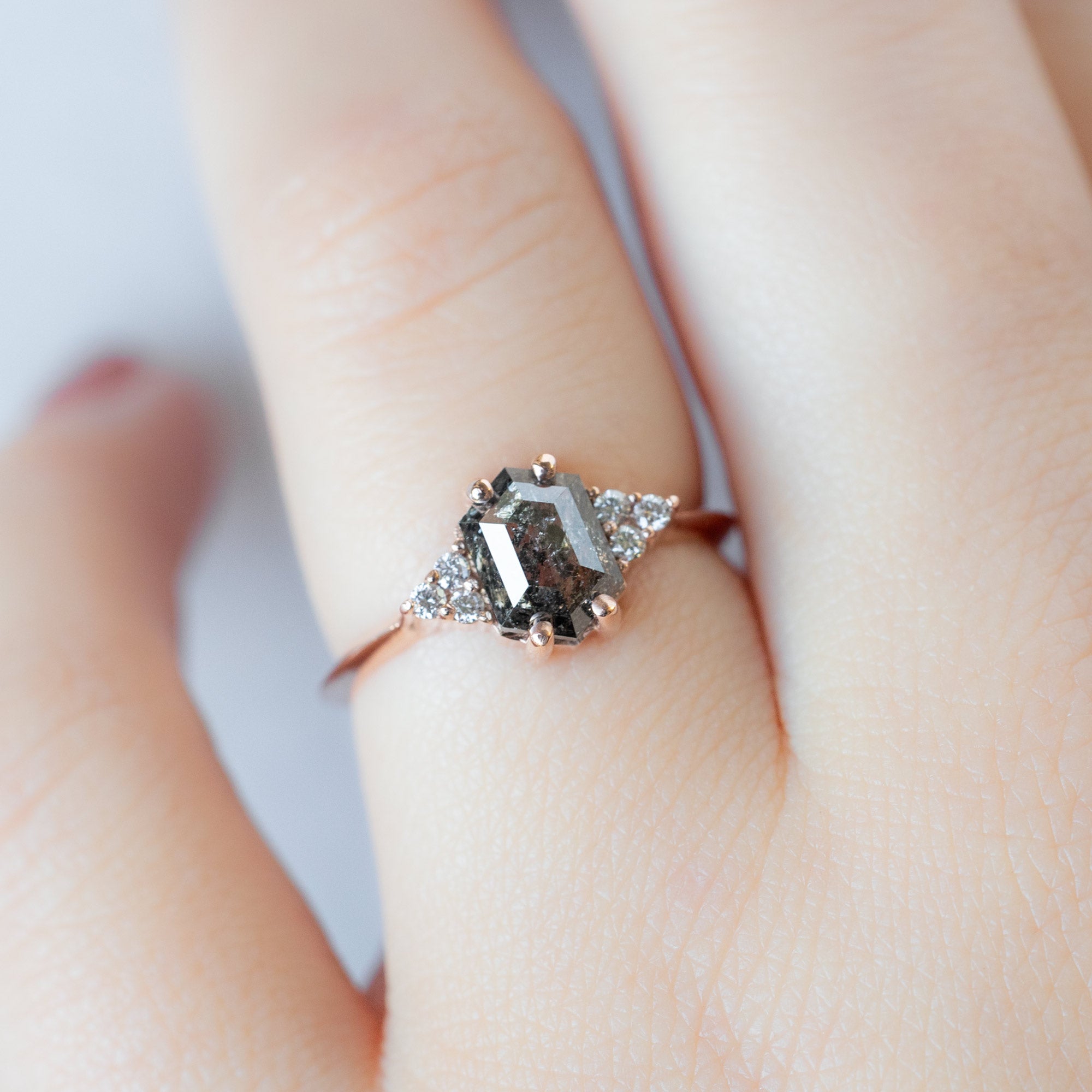 Alexis Russell Engagement Rings The Ivy Ring | 1.49ct Hexagon Salt and Pepper Diamond in 14K Rose Gold