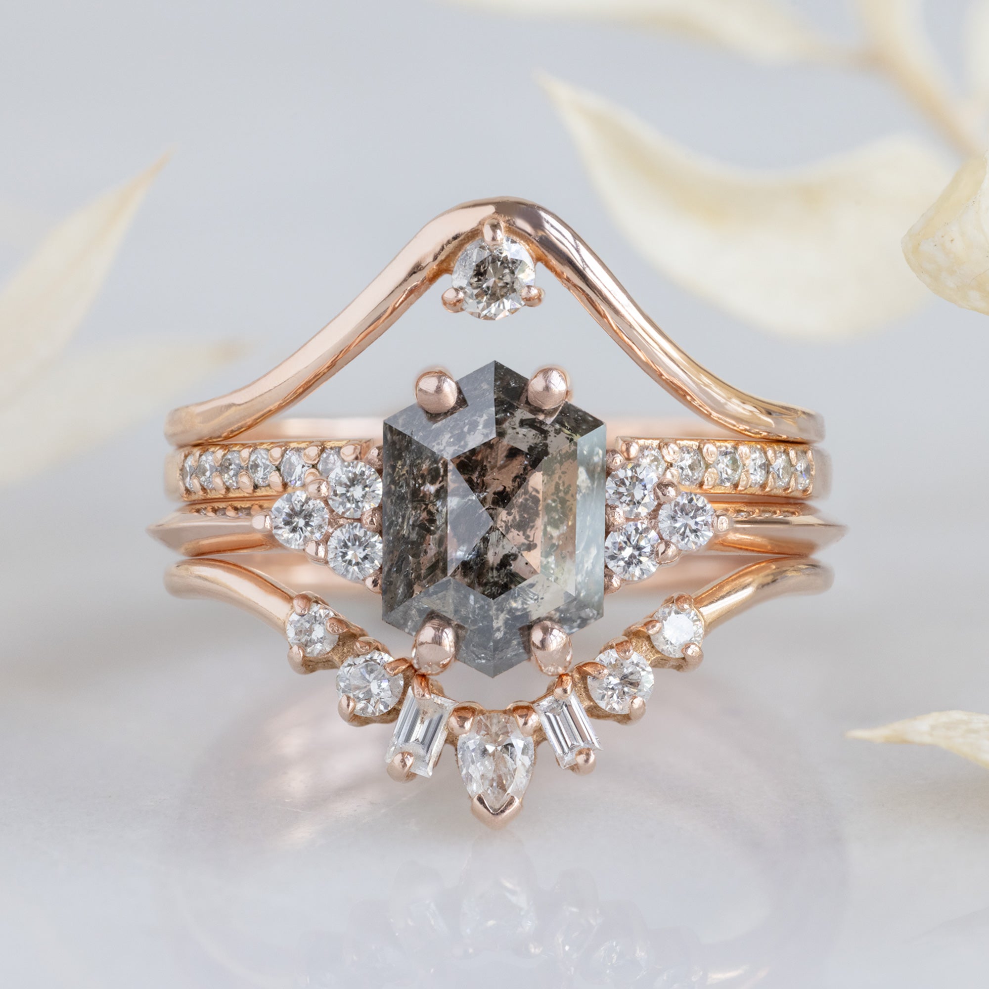 Alexis Russell Engagement Rings The Ivy Ring | 1.49ct Hexagon Salt and Pepper Diamond in 14K Rose Gold