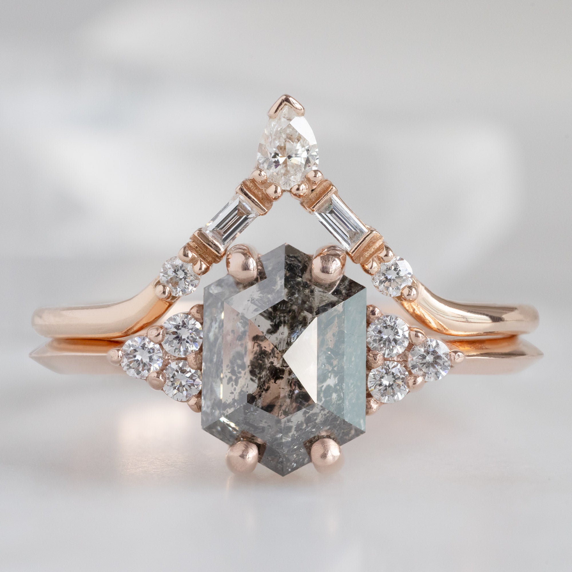 Alexis Russell Engagement Rings The Ivy Ring | 1.49ct Hexagon Salt and Pepper Diamond in 14K Rose Gold