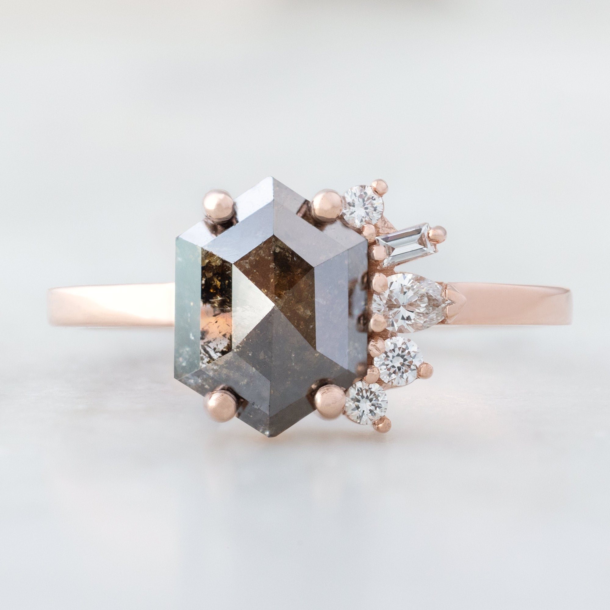 Alexis Russell Engagement Rings The Cluster Ring | 1.49ct Hexagon Black Diamond in 14K Rose Gold