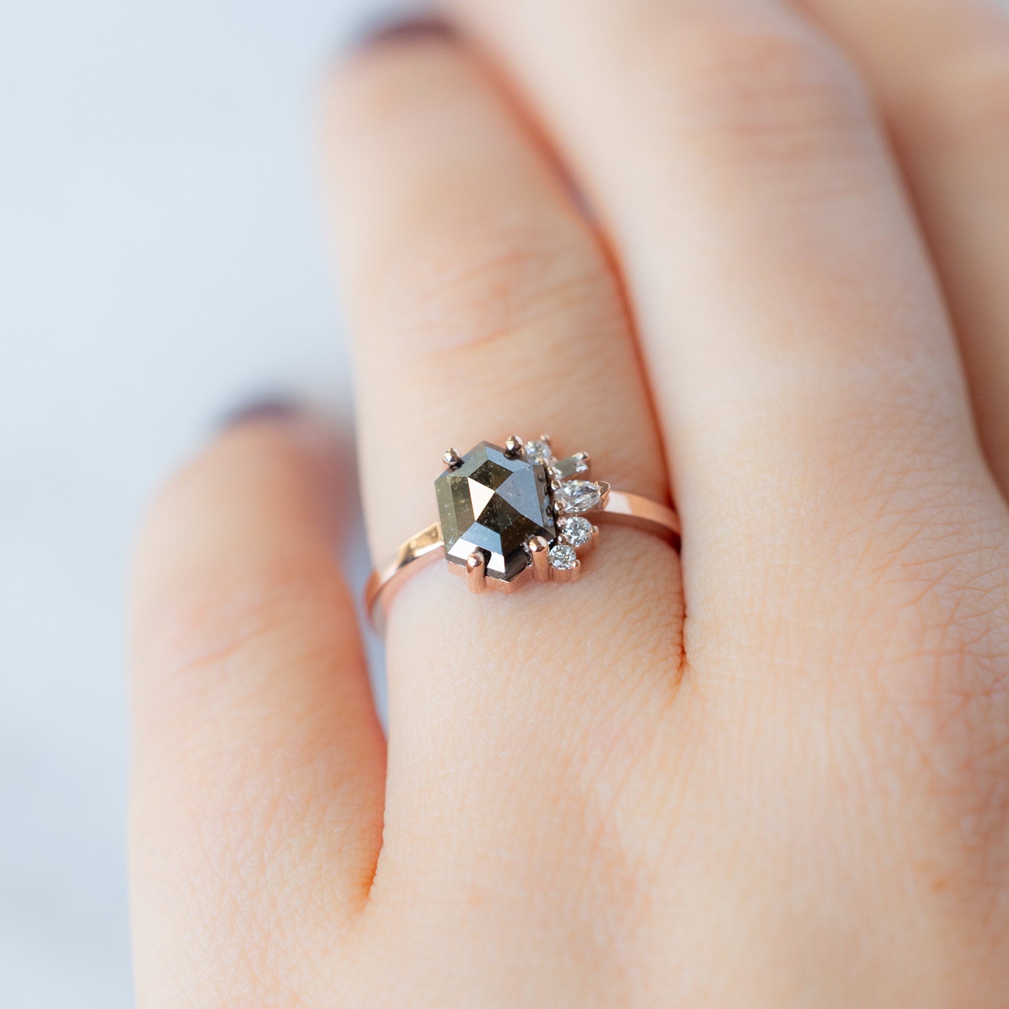 Alexis Russell Engagement Rings The Cluster Ring | 1.49ct Hexagon Black Diamond in 14K Rose Gold
