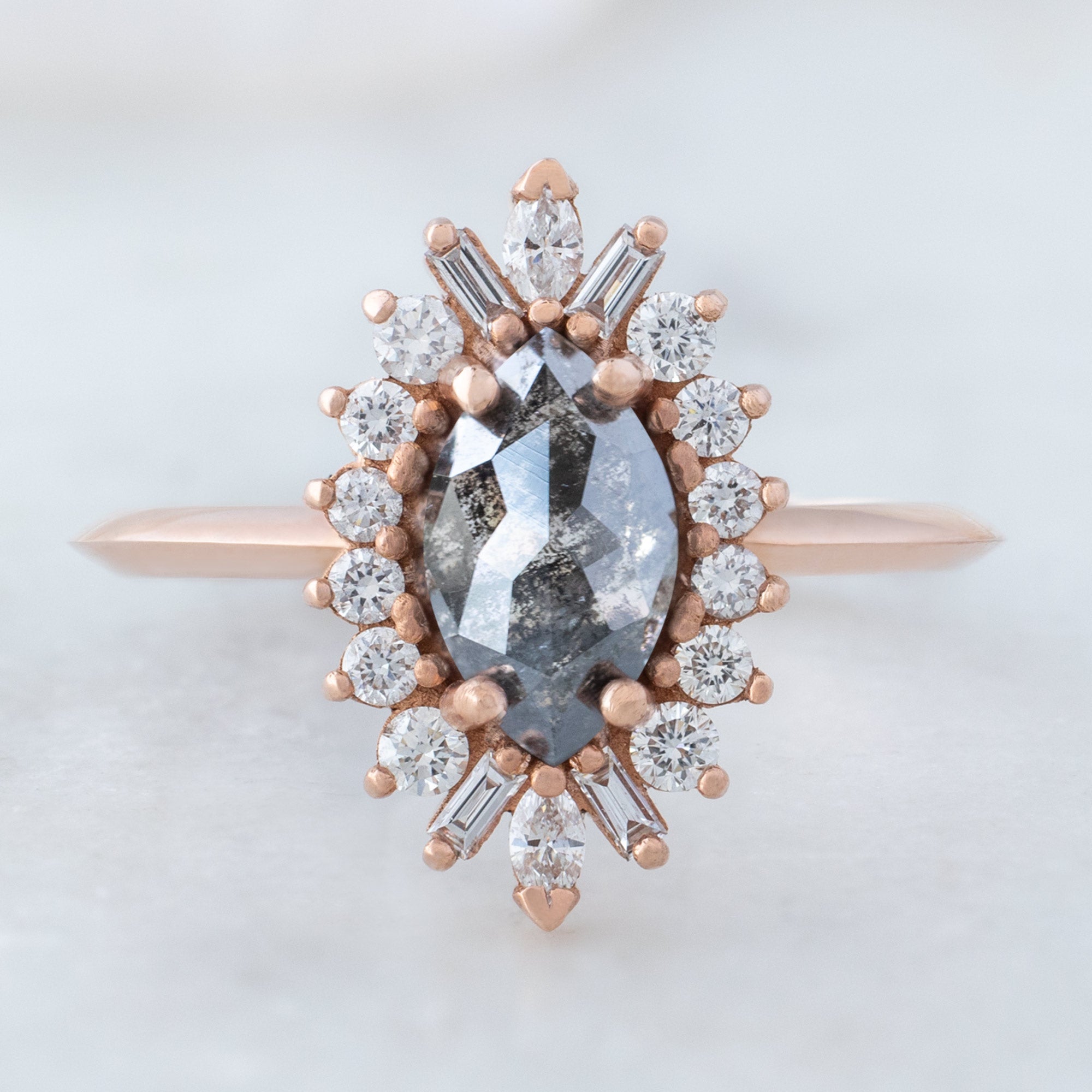 Alexis Russell Engagement Rings The Camellia Ring | 0.94ct Marquise Cut Black Diamond in 14K Rose Gold