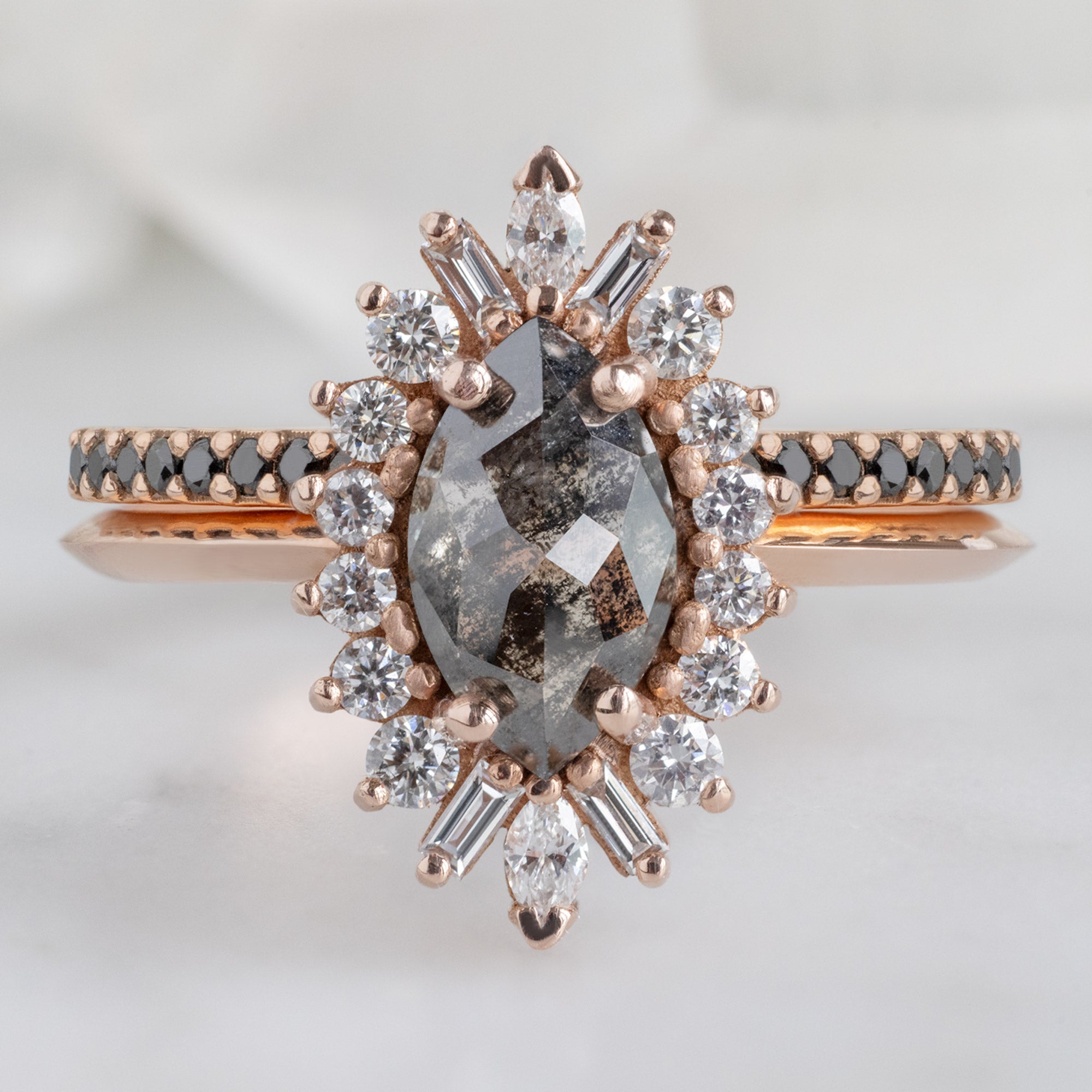 Alexis Russell Engagement Rings The Camellia Ring | 0.94ct Marquise Cut Black Diamond in 14K Rose Gold