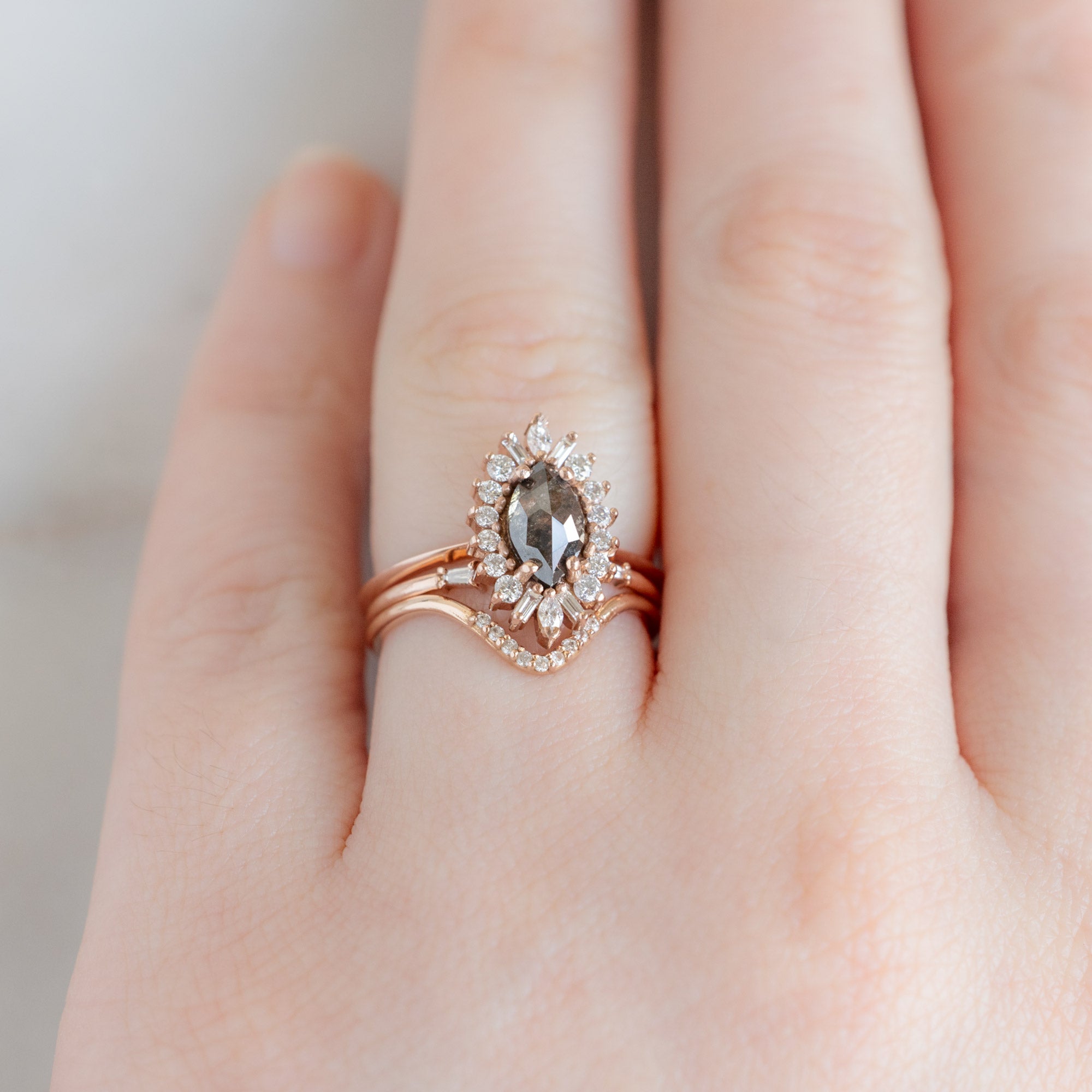 Alexis Russell Engagement Rings The Camellia Ring | 0.94ct Marquise Cut Black Diamond in 14K Rose Gold