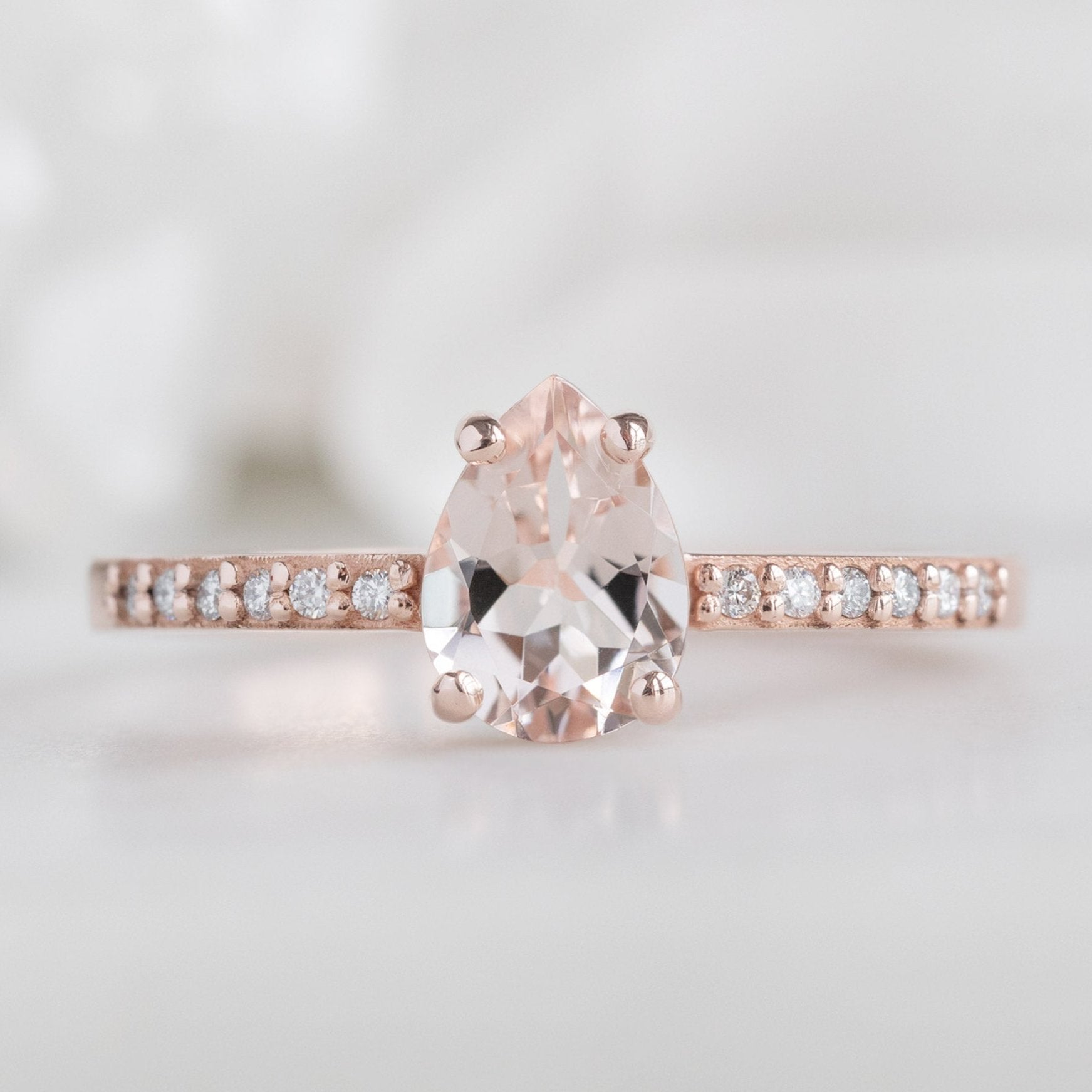 Alexis Russell Engagement Rings The Willow Ring | 0.58ct Pear Cut Morganite in 14K Rose Gold