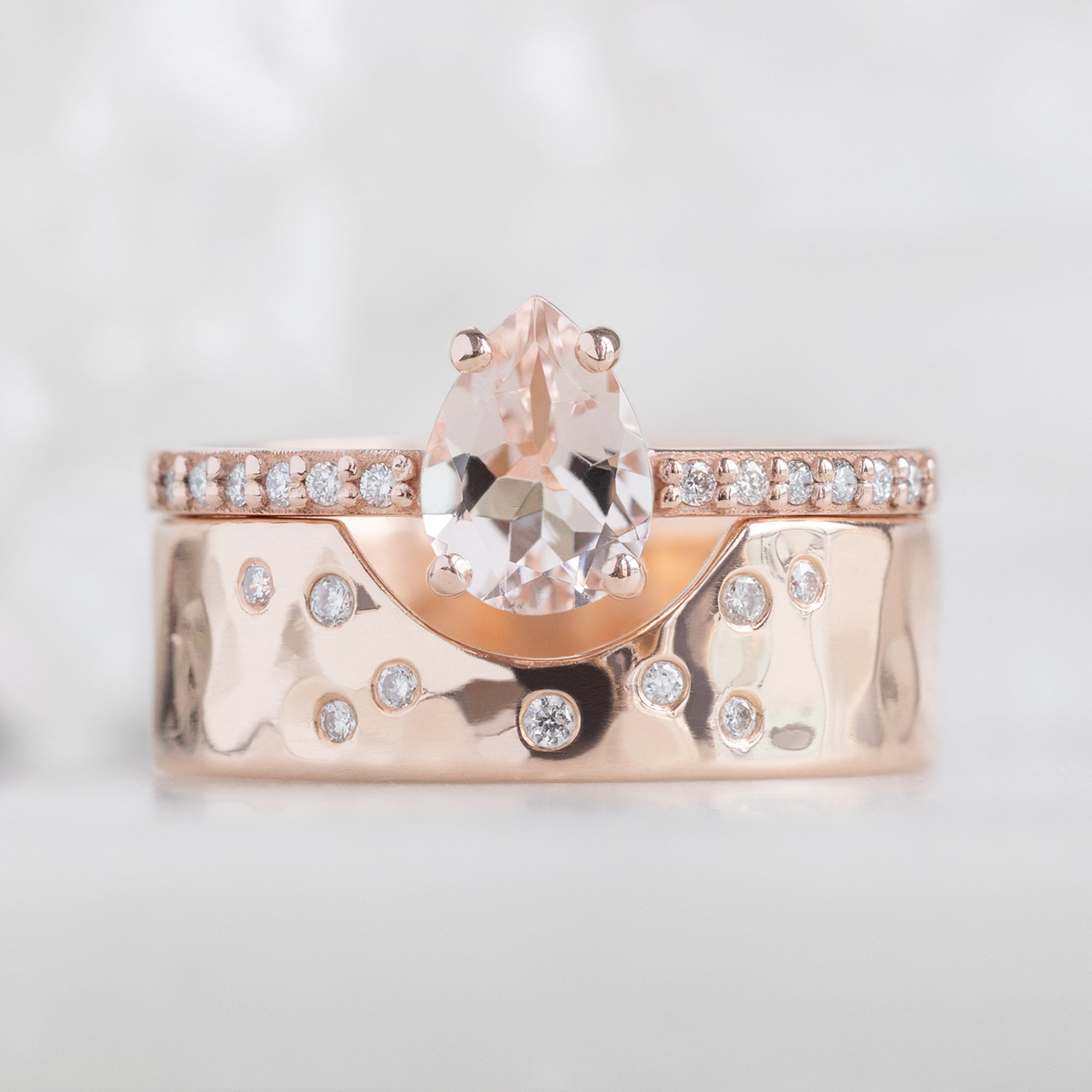 Alexis Russell Engagement Rings The Willow Ring | 0.58ct Pear Cut Morganite in 14K Rose Gold