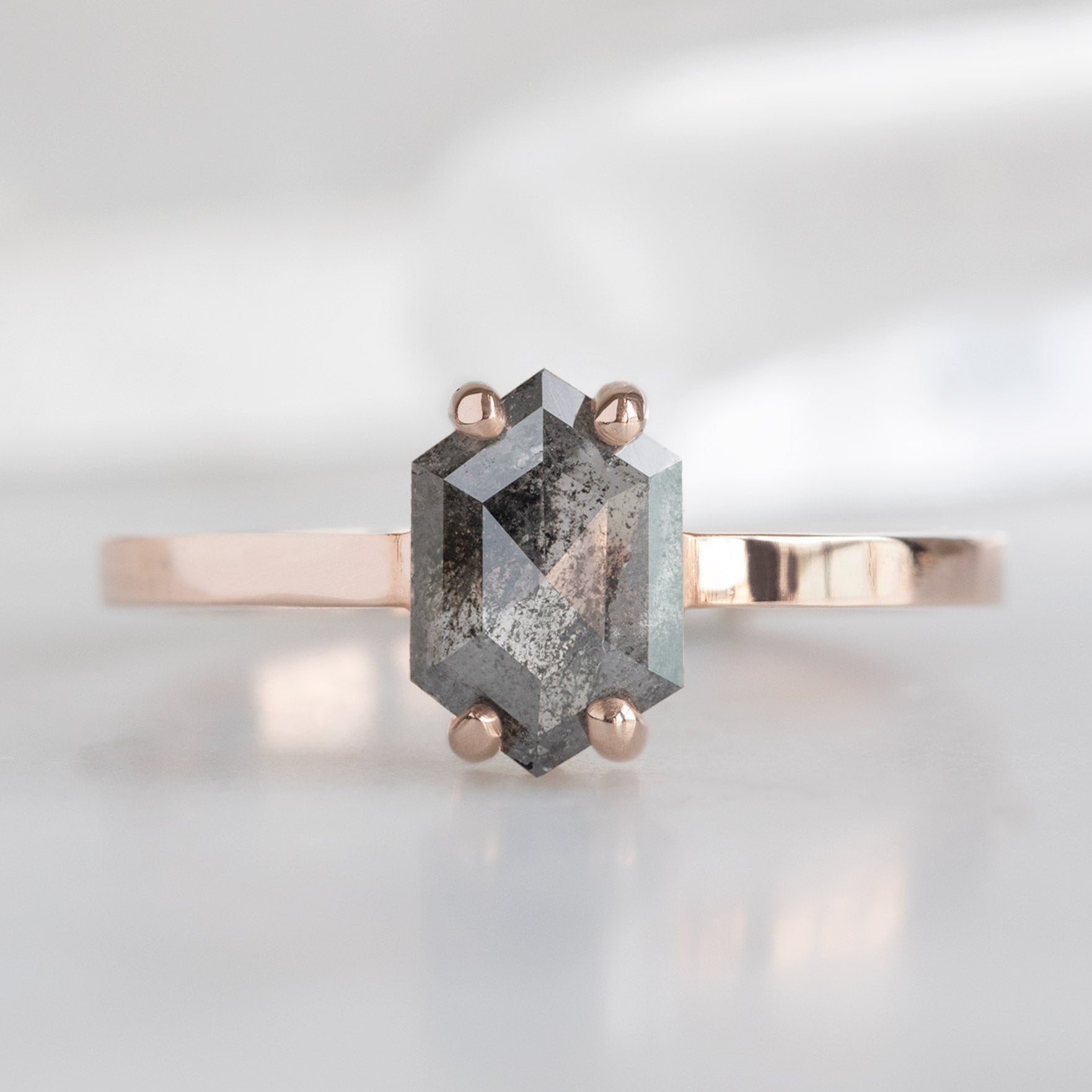 Alexis Russell Engagement Rings The Bryn Ring | 0.88ct Black Hexagon Diamond in 14K Rose Gold