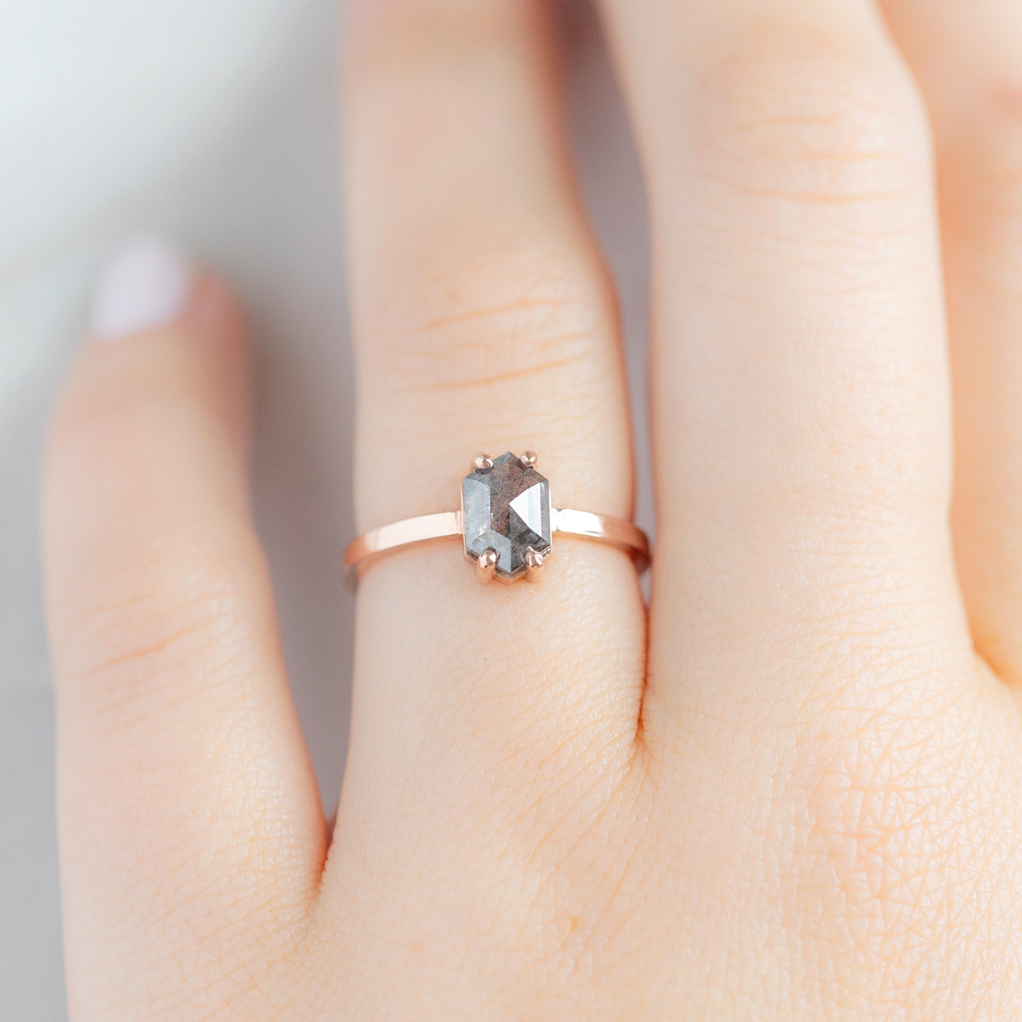 Alexis Russell Engagement Rings The Bryn Ring | 0.88ct Black Hexagon Diamond in 14K Rose Gold