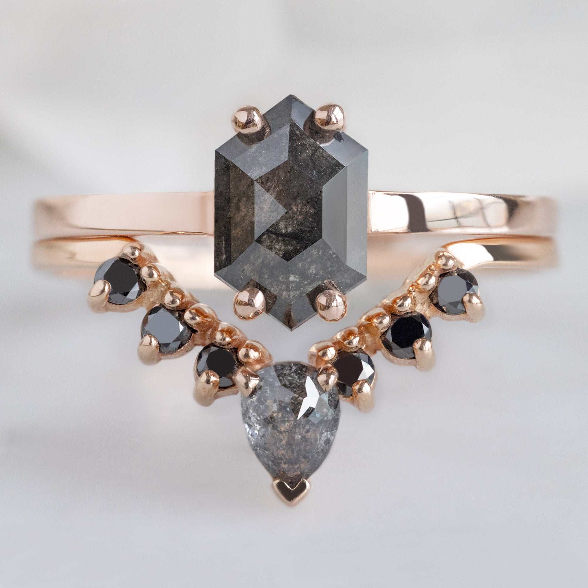 Alexis Russell Engagement Rings The Bryn Ring | 0.88ct Black Hexagon Diamond in 14K Rose Gold