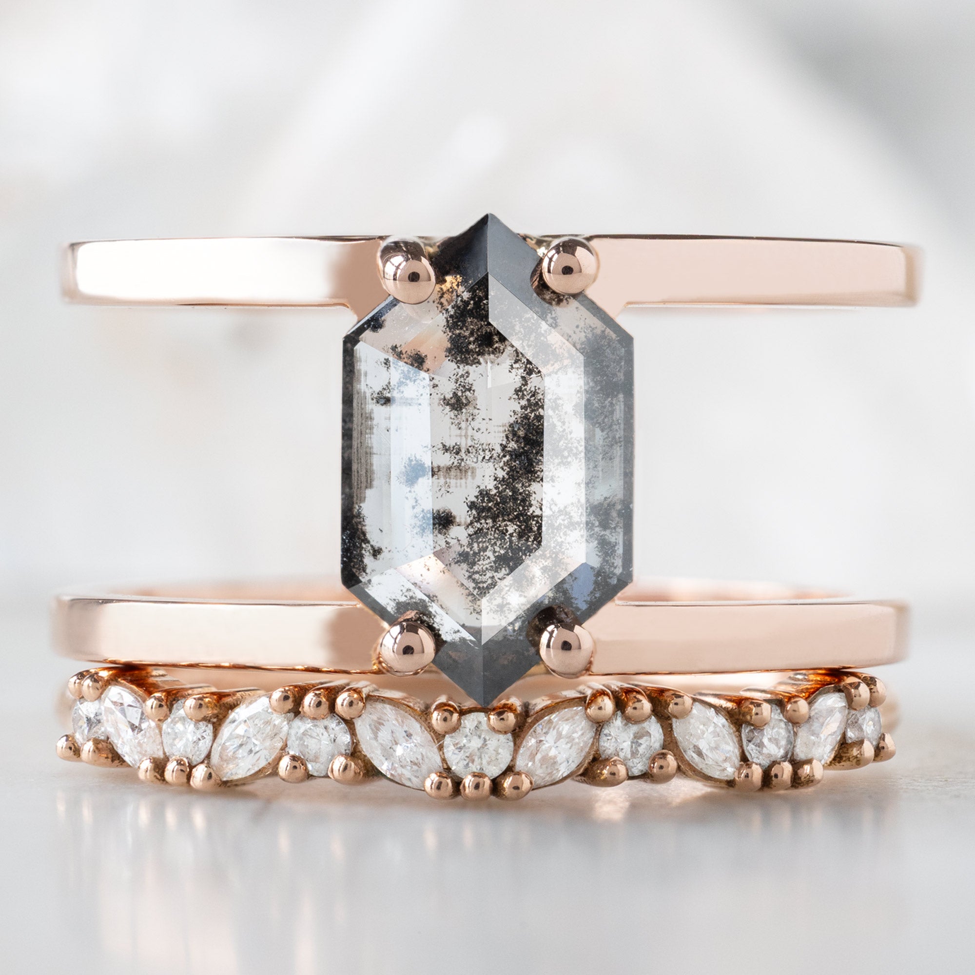 Alexis Russell Engagement Rings The Poppy Ring | 1.21ct Lab Grown Salt and Pepper Hexagon Diamond in 14K Rose Gold