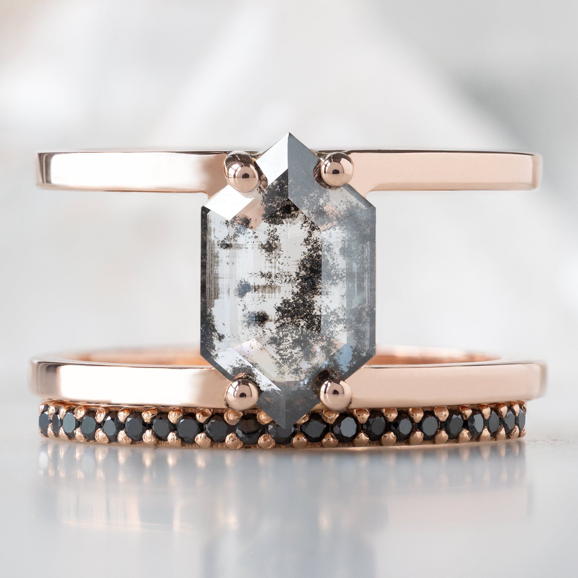 Alexis Russell Engagement Rings The Poppy Ring | 1.21ct Lab Grown Salt and Pepper Hexagon Diamond in 14K Rose Gold