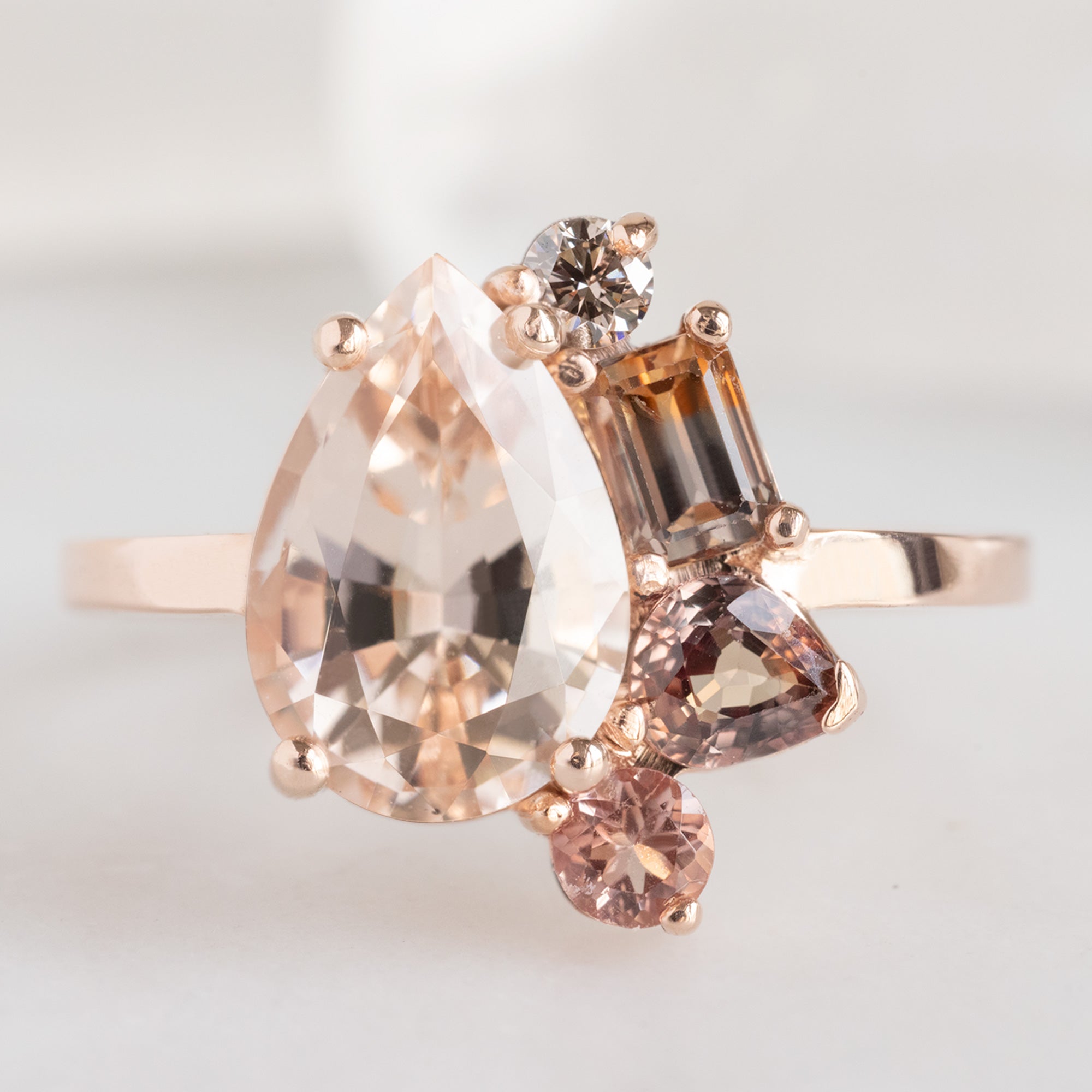 Alexis Russell Engagement Rings The Watercolor Cluster Ring | 1.86ct Pear Morganite in 14K Rose Gold