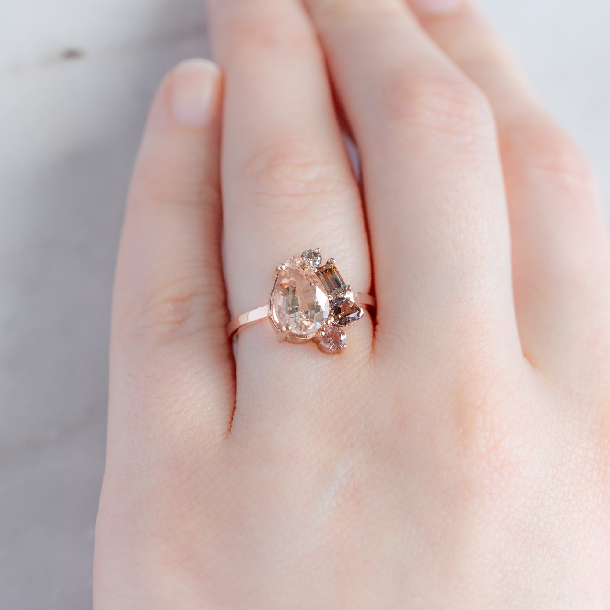 Alexis Russell Engagement Rings The Watercolor Cluster Ring | 1.86ct Pear Morganite in 14K Rose Gold