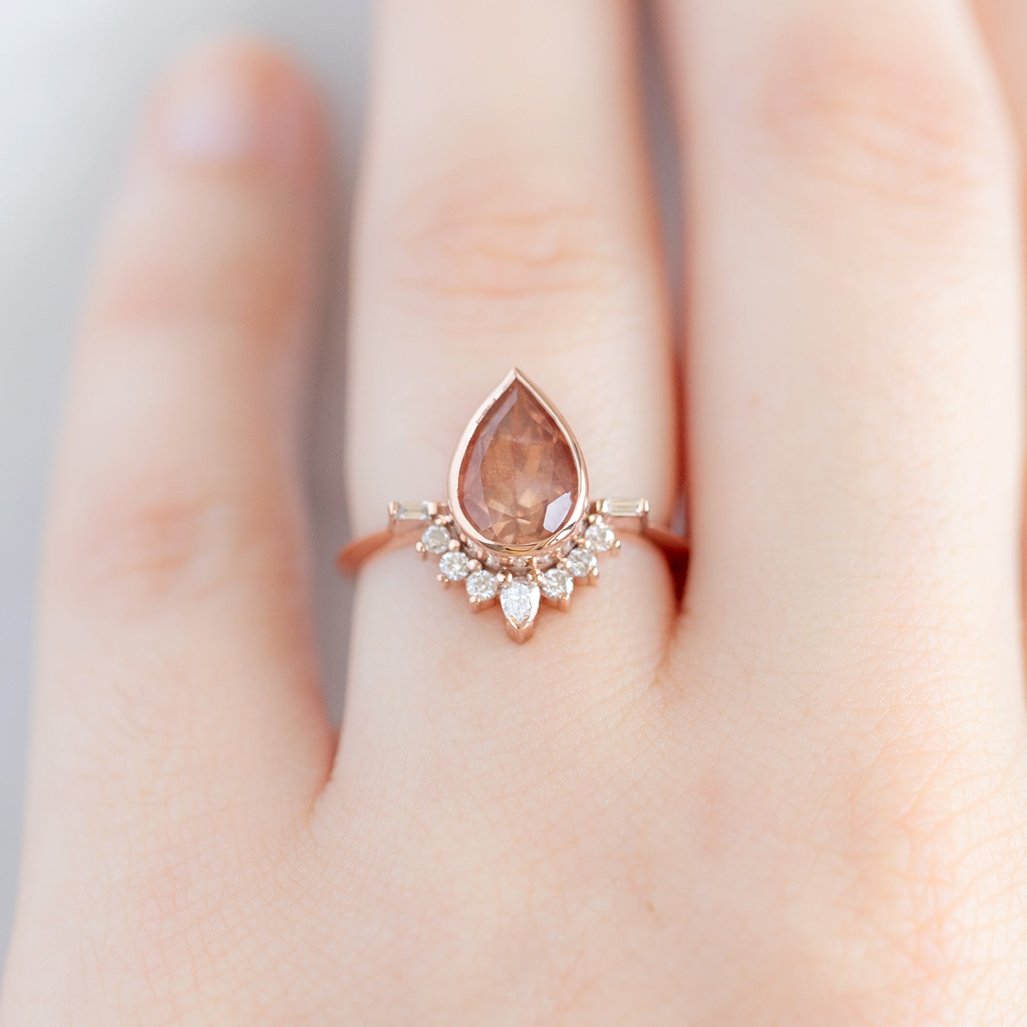 Alexis Russell Engagement Rings The Posy Ring | 1.73ct Pear Cut Sunstone  in 14K Rose Gold