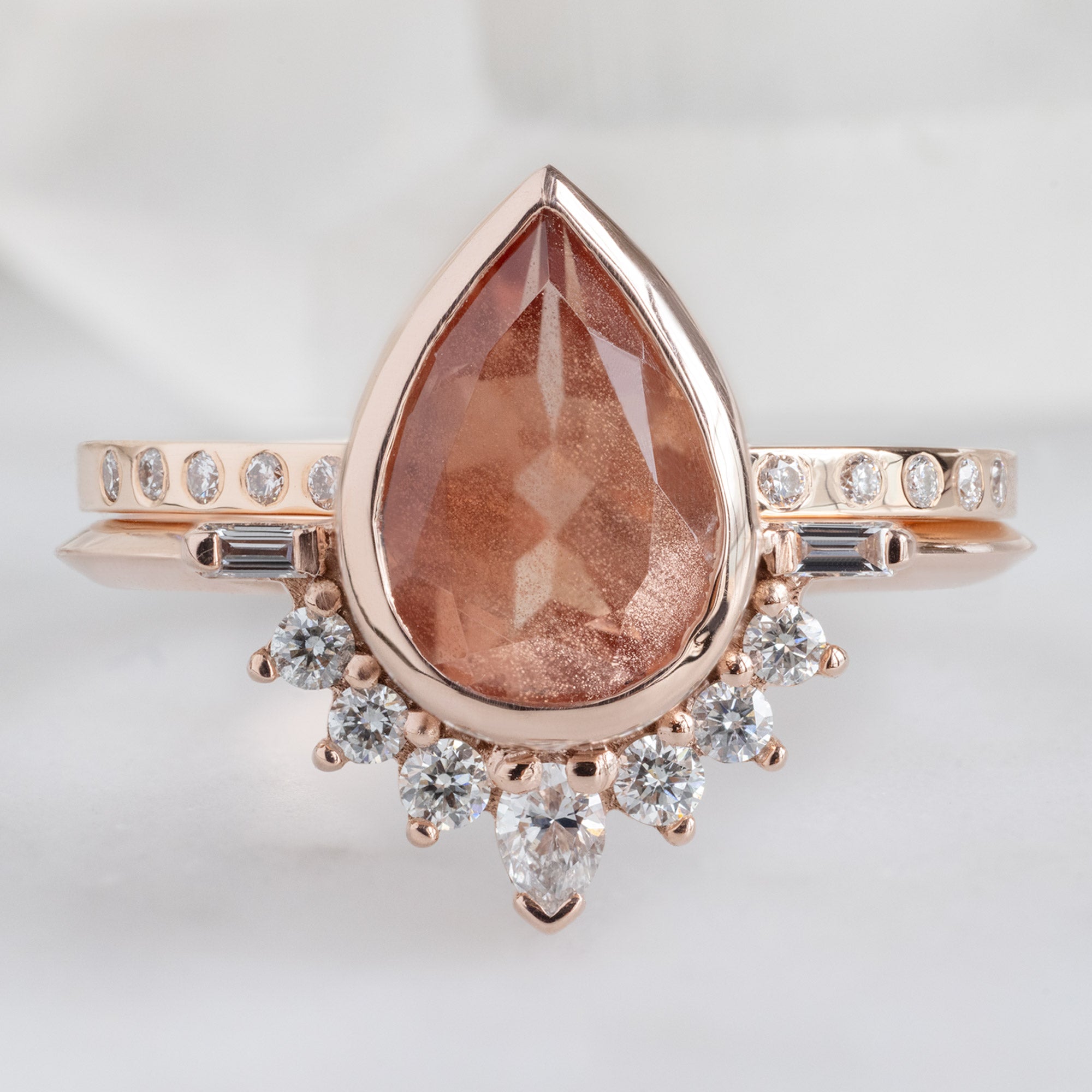 Alexis Russell Engagement Rings The Posy Ring | 1.73ct Pear Cut Sunstone  in 14K Rose Gold