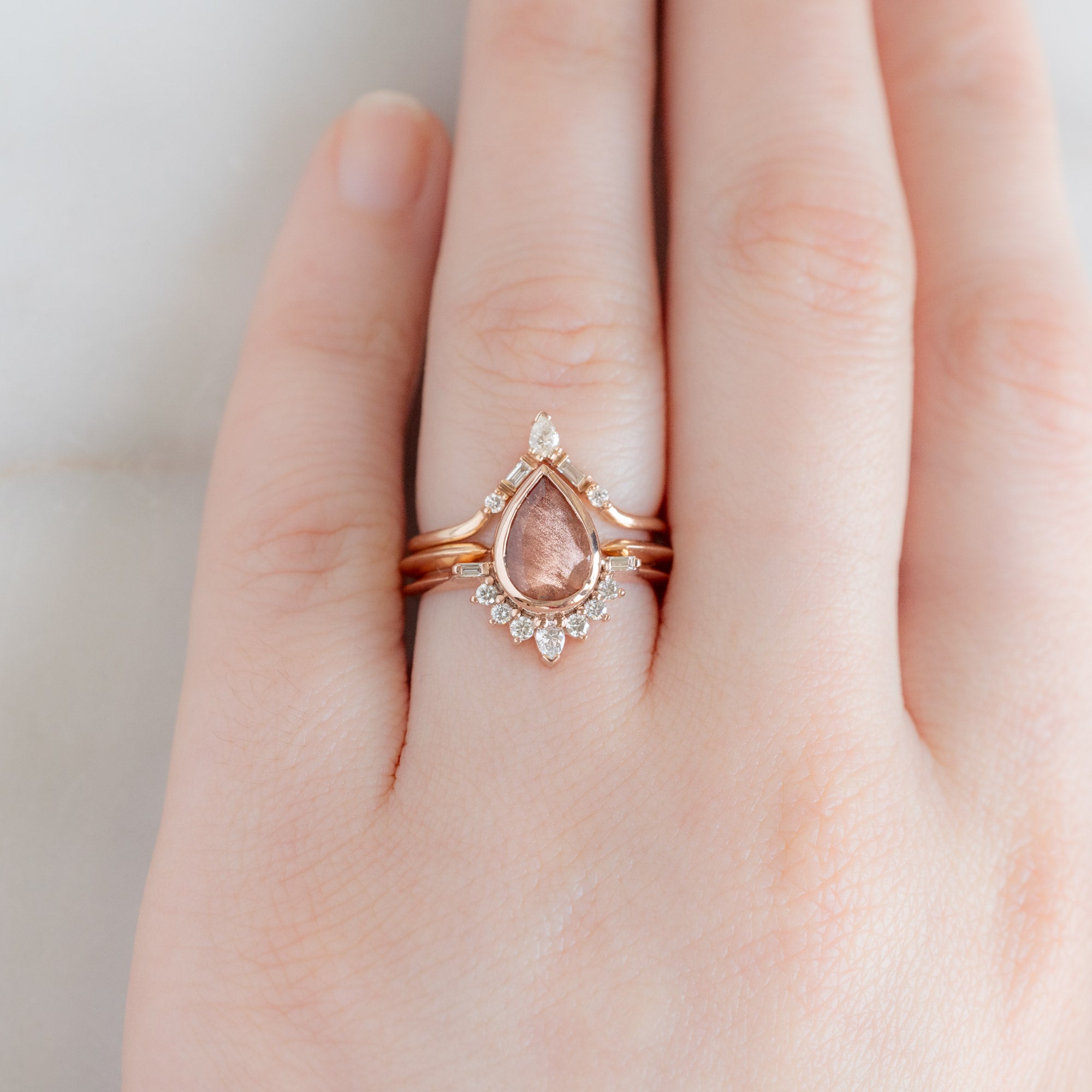 Alexis Russell Engagement Rings The Posy Ring | 1.73ct Pear Cut Sunstone  in 14K Rose Gold