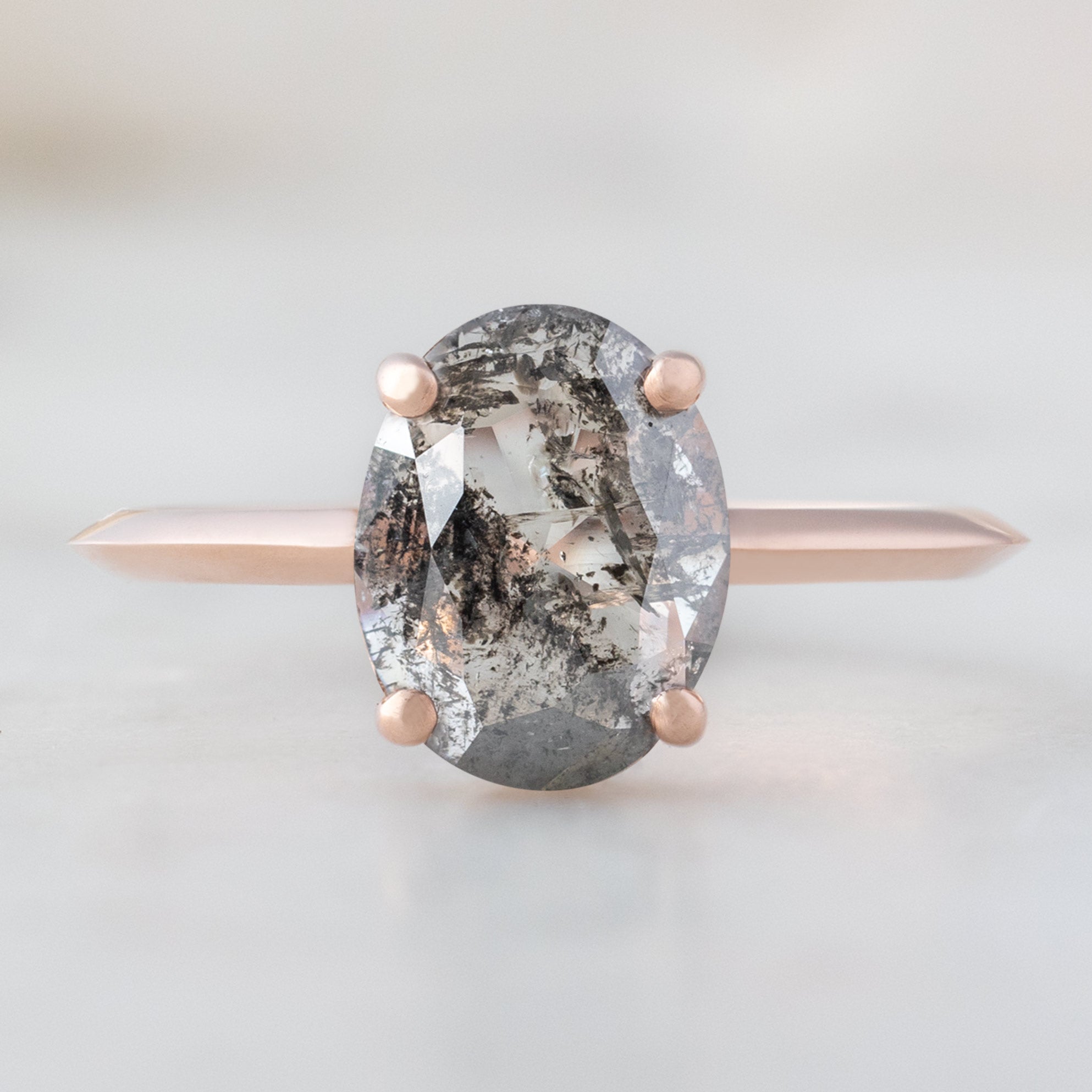 Alexis Russell Engagement Rings The Bryn Ring | 0.89ct Oval Cut Salt and Pepper Diamond in 14K Rose Gold