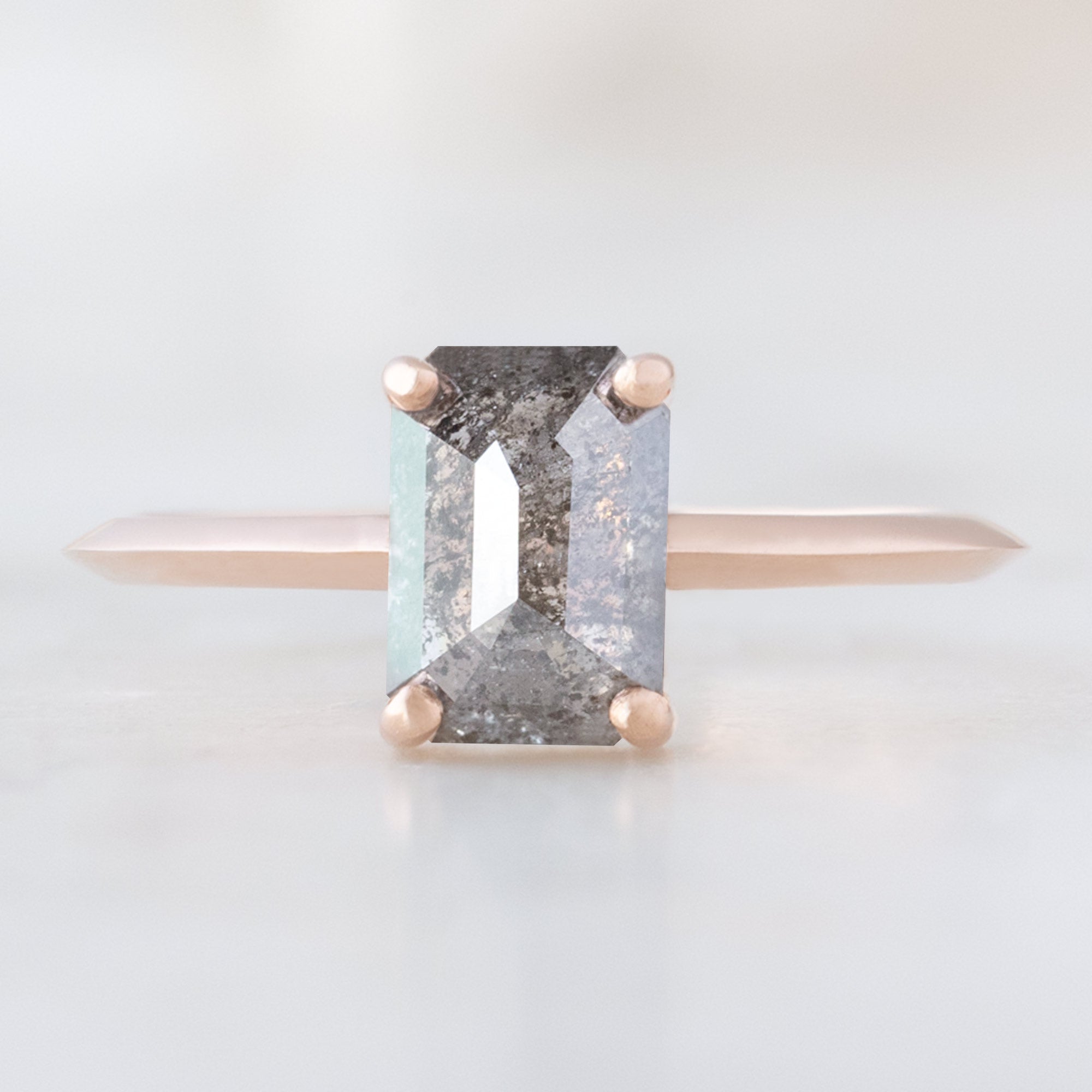 Alexis Russell Engagement Rings The Bryn Ring | 1.26ct Emerald Cut Salt and Pepper Diamond in 14K Rose Gold