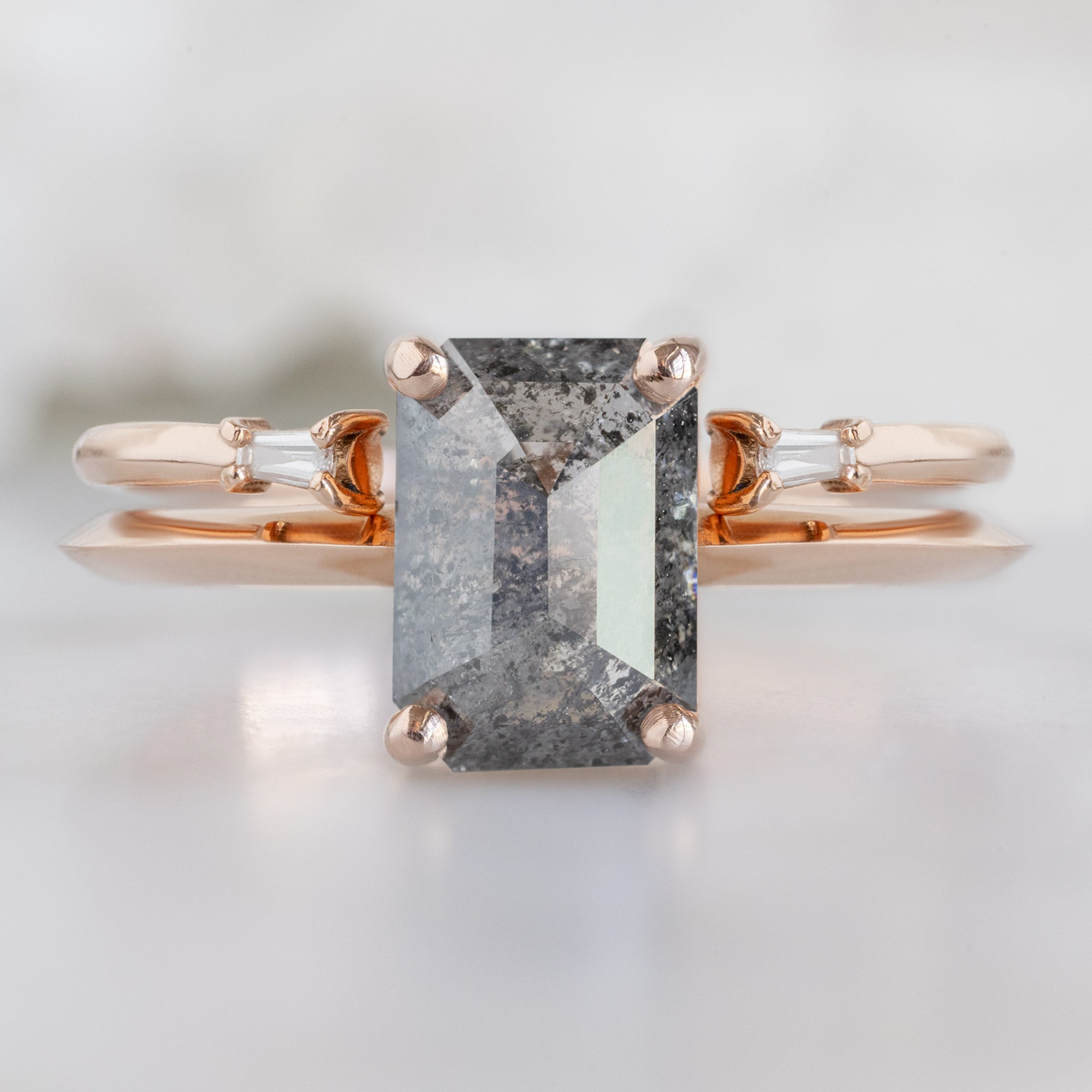Alexis Russell Engagement Rings The Bryn Ring | 1.26ct Emerald Cut Salt and Pepper Diamond in 14K Rose Gold