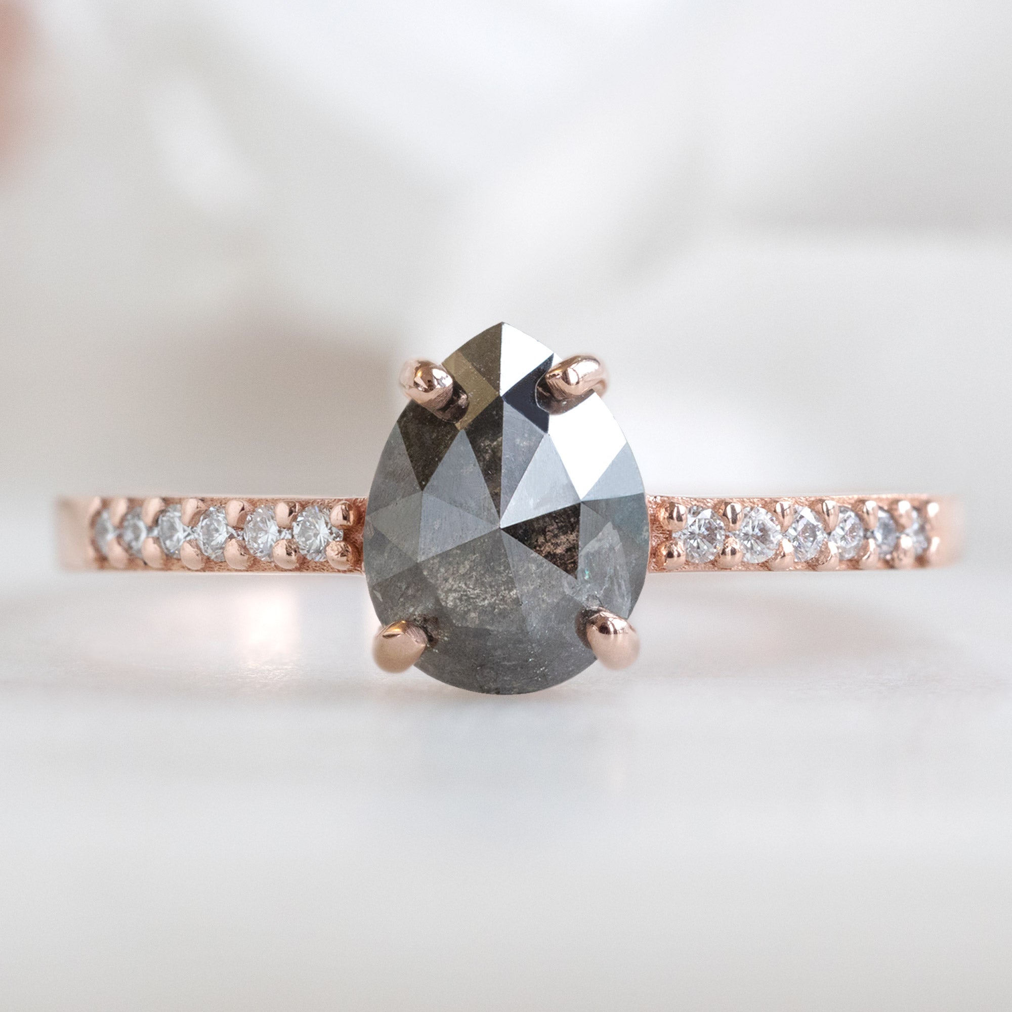 Alexis Russell Engagement Rings The Willow Ring | 0.81ct Pear Black Diamond in 14K Rose Gold